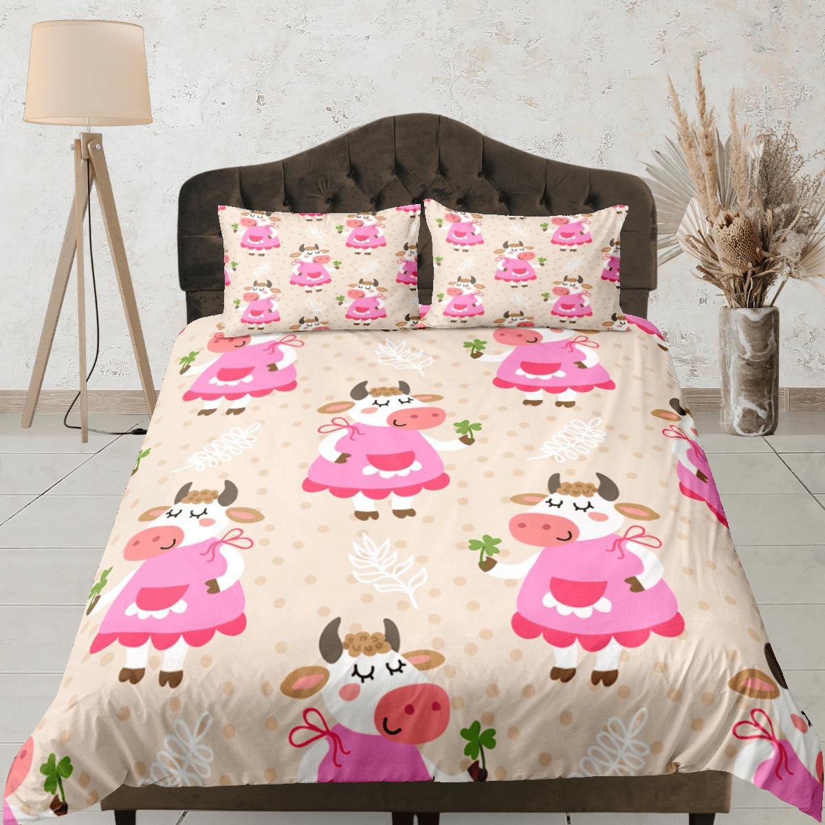 daintyduvet Girly Cow Pink Beige Duvet Cover Set Colorful Bedspread, Kids Full Bedding Set with Pillowcase, Comforter Cover Twin