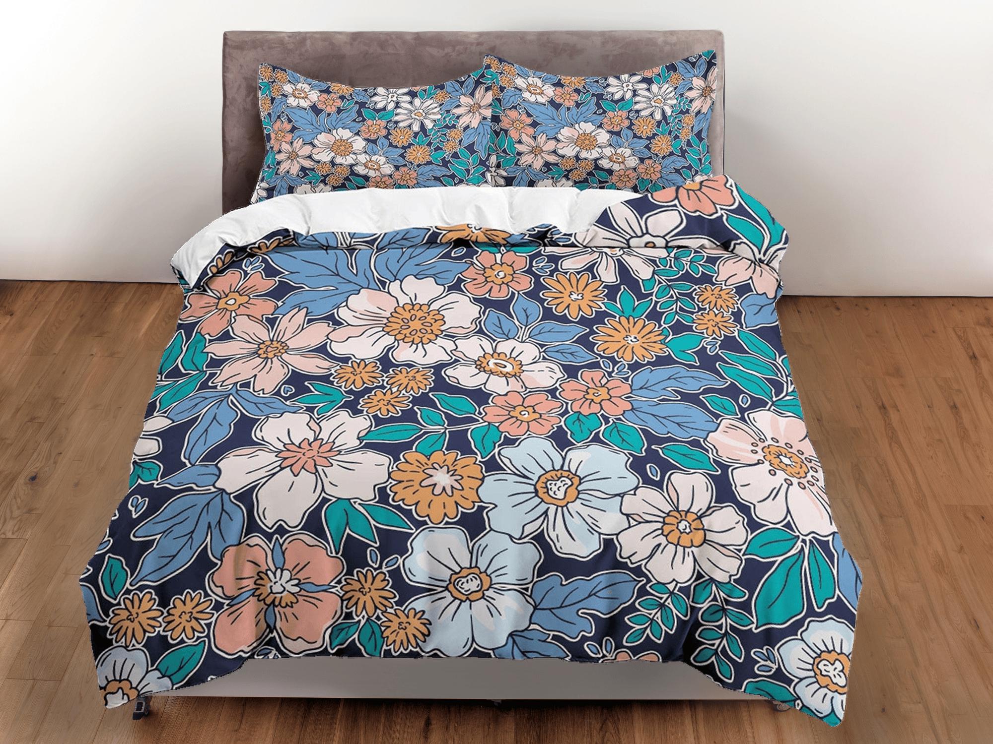 daintyduvet Girly floral blue duvet cover colorful bedding, teen girl bedroom, baby girl crib bedding boho maximalist bedspread aesthetic bedding