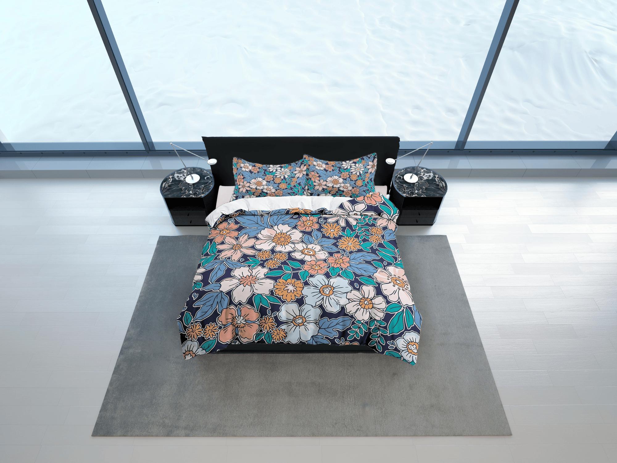 daintyduvet Girly floral blue duvet cover colorful bedding, teen girl bedroom, baby girl crib bedding boho maximalist bedspread aesthetic bedding