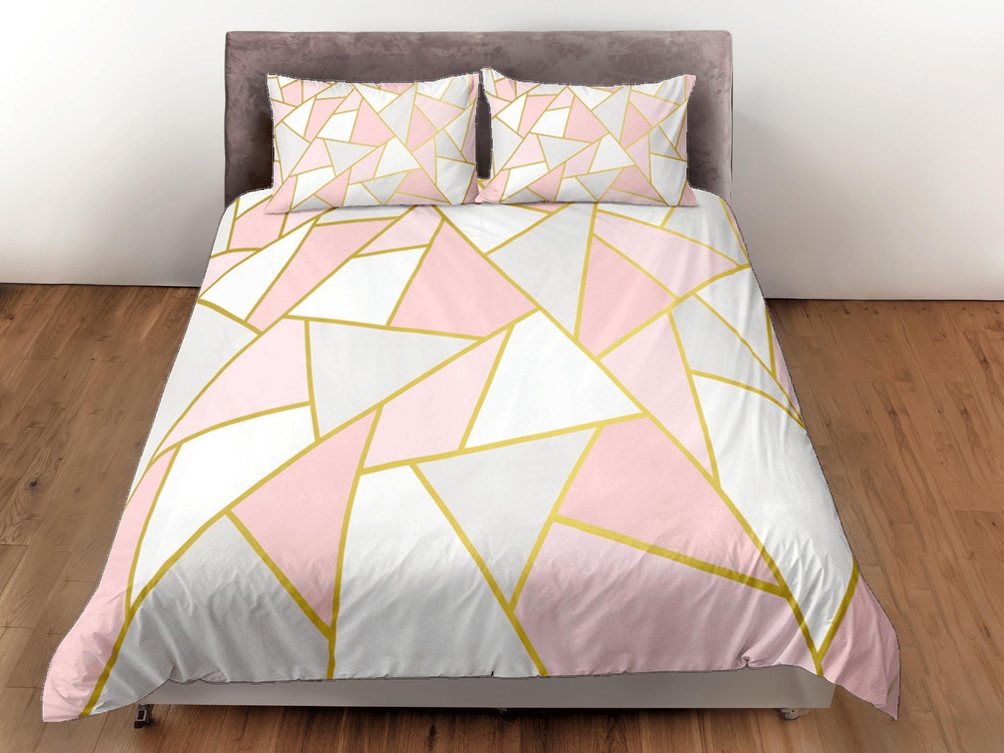 daintyduvet Girly Geometric Pink Duvet Cover Colorful Dorm Bedding Set Full Abstract Design Bedspread