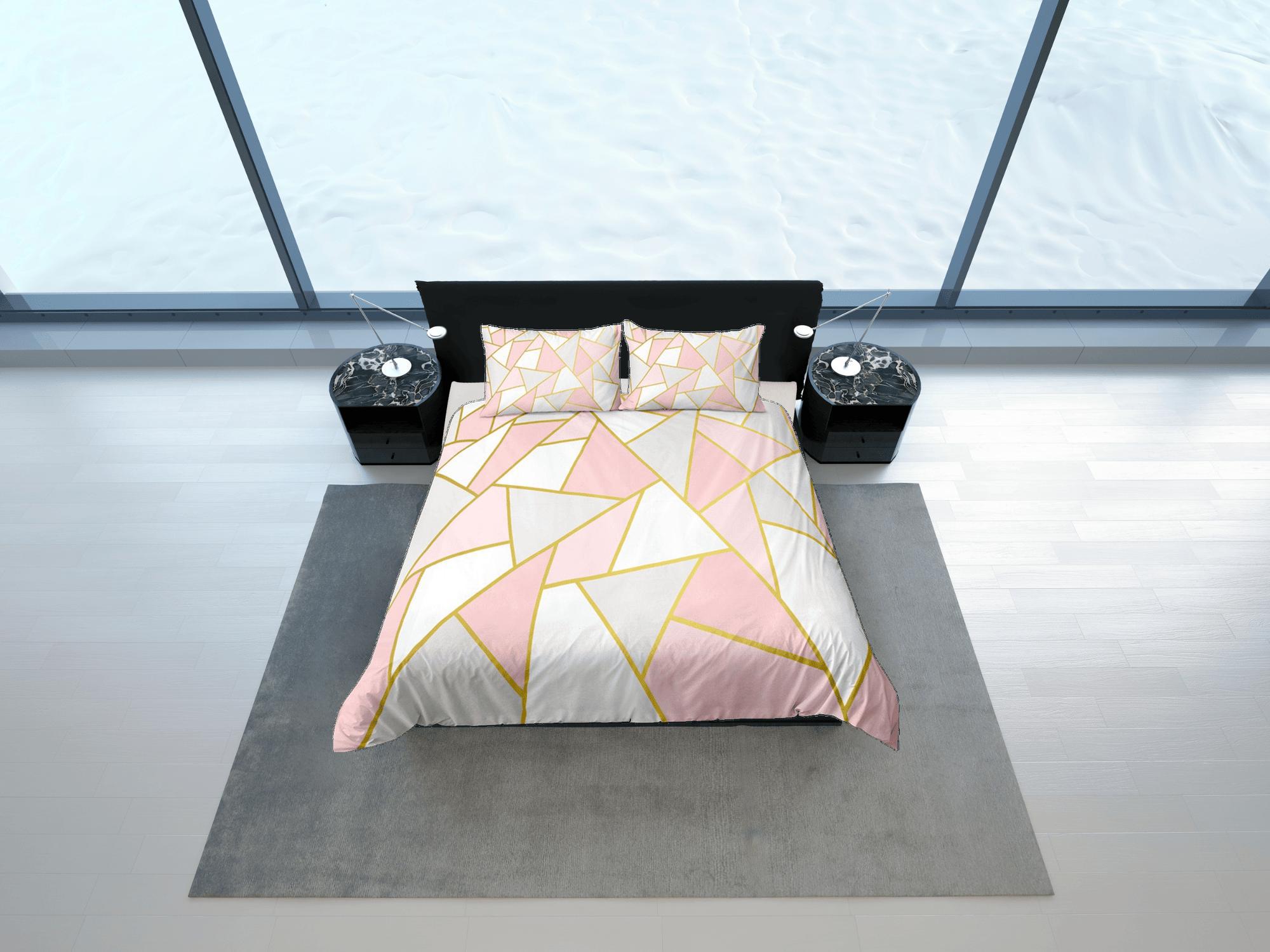 daintyduvet Girly Geometric Pink Duvet Cover Colorful Dorm Bedding Set Full Abstract Design Bedspread