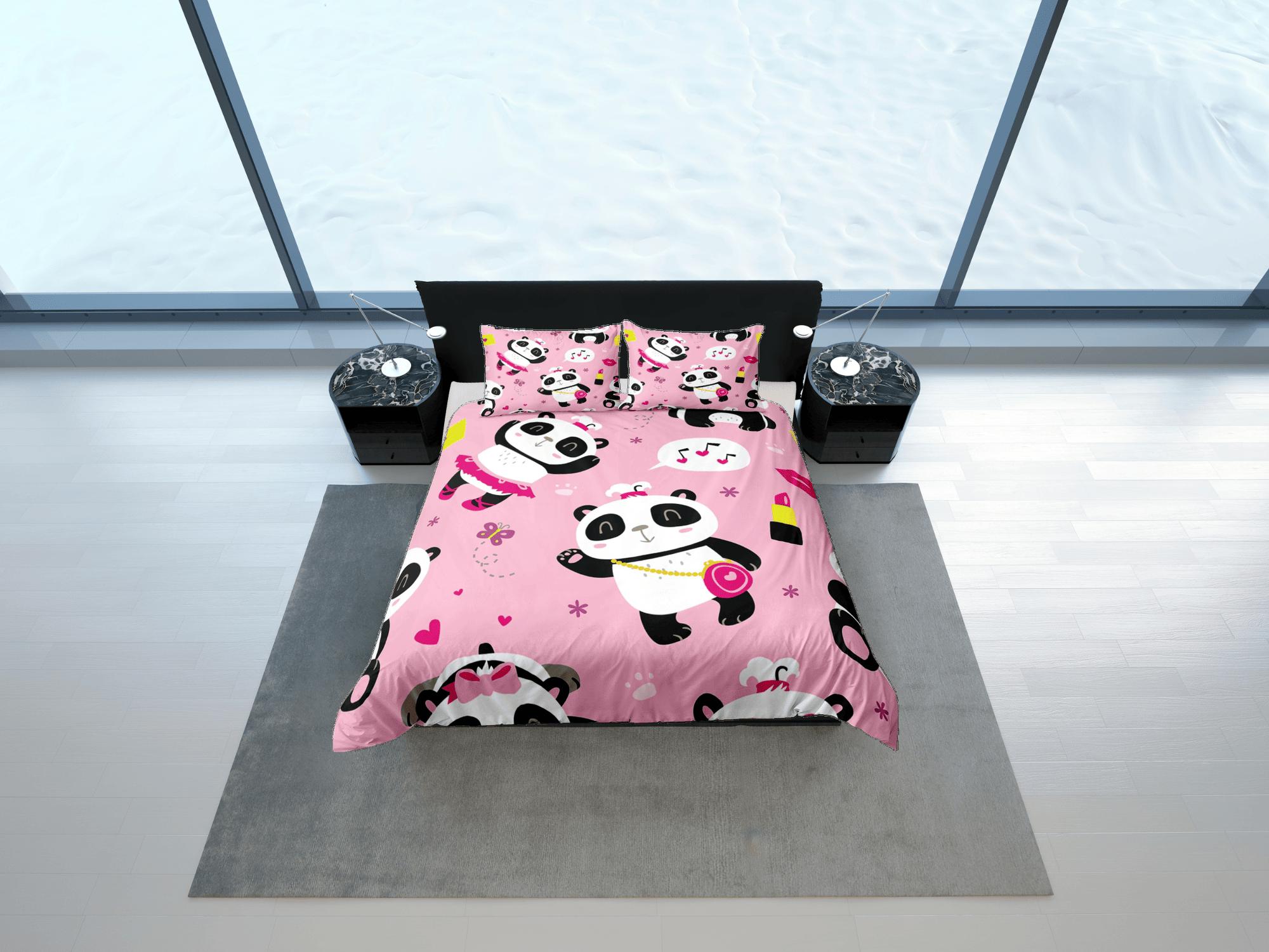 daintyduvet Girly panda pink duvet cover for kids, bedding set full, king, queen, dorm bedding, toddler bedding, aesthetic bedspread, panda lovers gift