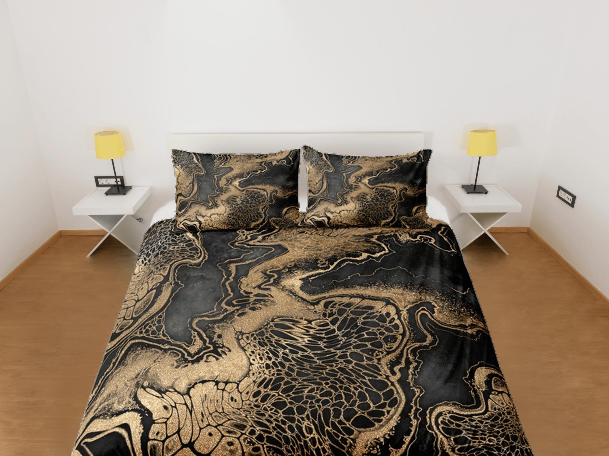 daintyduvet Gold Marble Swirl Black Duvet Cover Set Colorful Bedspread, Dorm Bedding & Pillowcase, King Duvet Cover Full, Comforter Queen