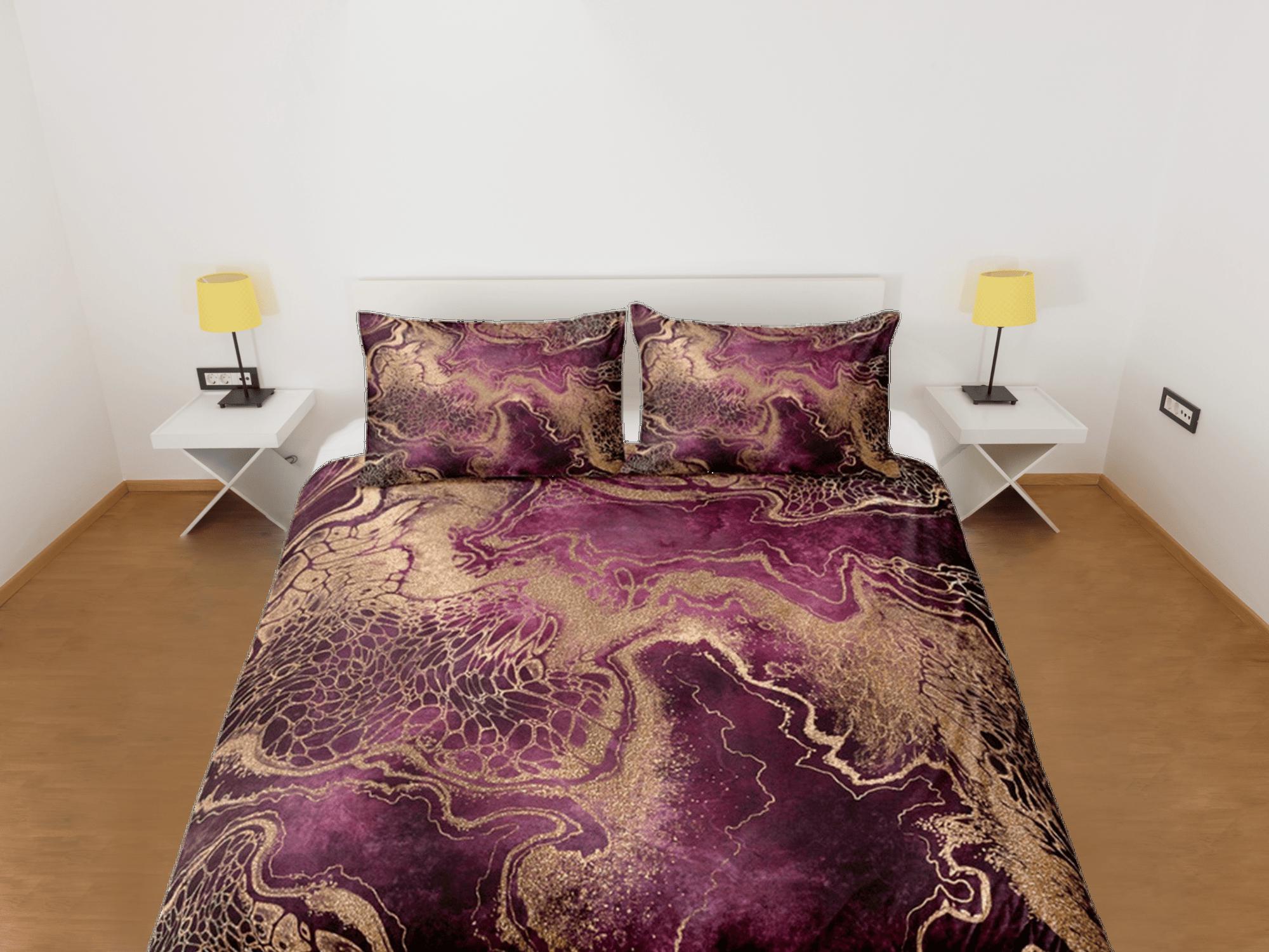daintyduvet Gold Marble Swirl Violet Duvet Cover Set Colorful Bedspread, Dorm Bedding & Pillowcase, King Duvet Cover Full, Comforter Queen