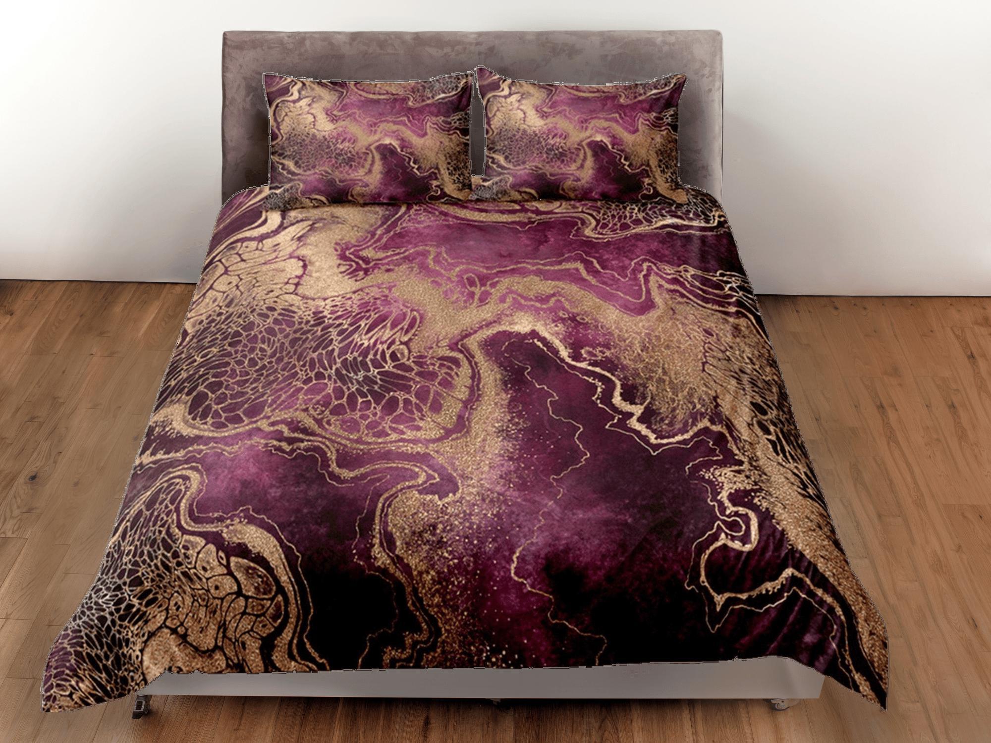 daintyduvet Gold Marble Swirl Violet Duvet Cover Set Colorful Bedspread, Dorm Bedding & Pillowcase, King Duvet Cover Full, Comforter Queen