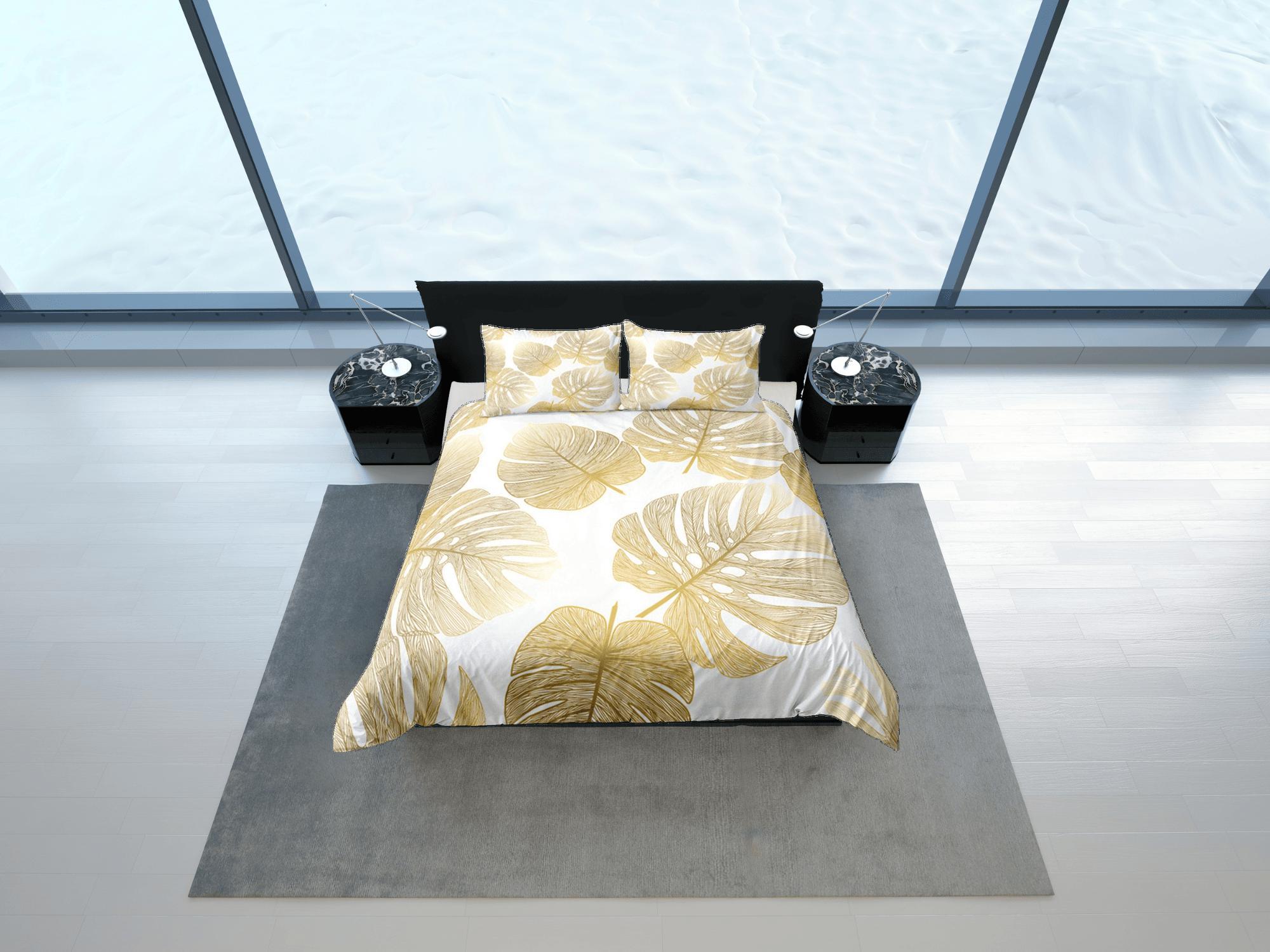 daintyduvet Gold Tropical Duvet Cover Set, Bedspread Dorm Bedding, Summer Bedroom