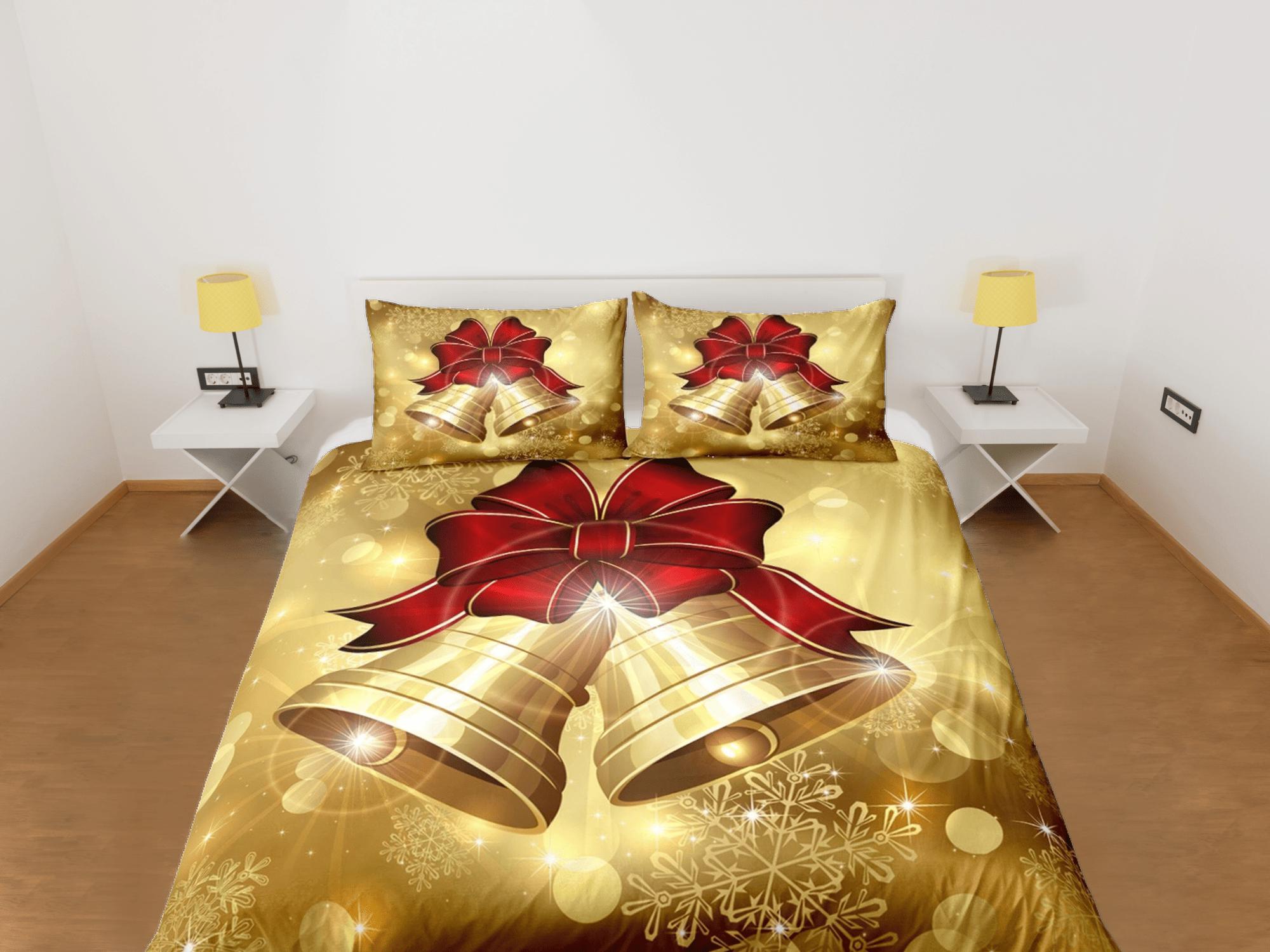 daintyduvet Golden bells Christmas bedding & pillowcase holiday gift duvet cover king queen full twin toddler bedding baby Christmas farmhouse decor