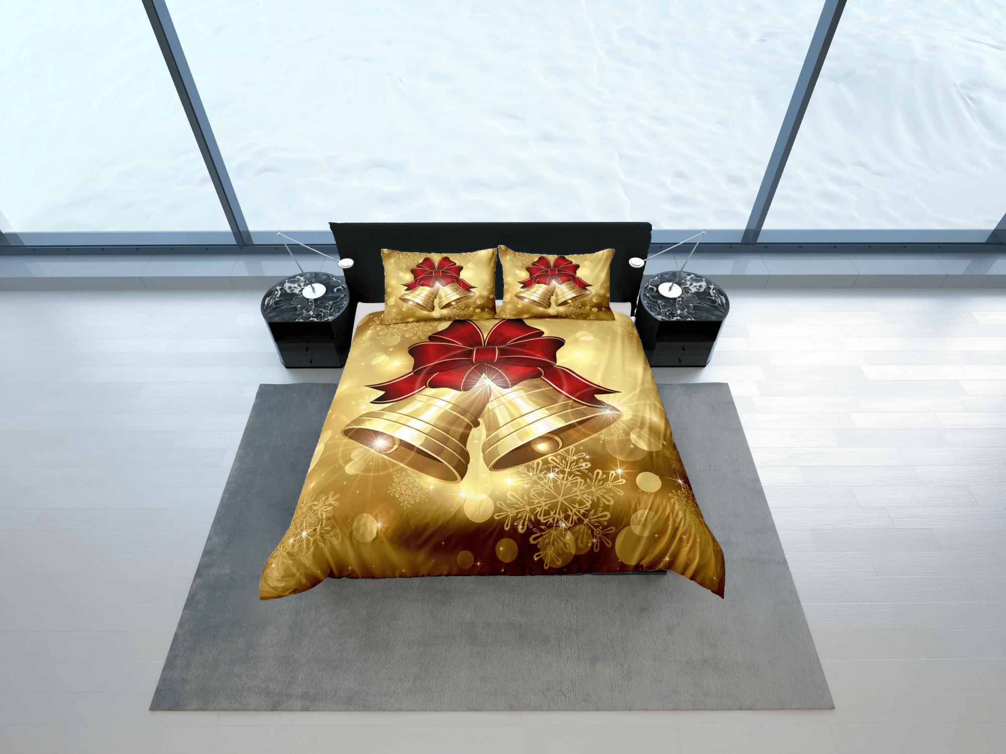 daintyduvet Golden bells Christmas bedding & pillowcase holiday gift duvet cover king queen full twin toddler bedding baby Christmas farmhouse decor