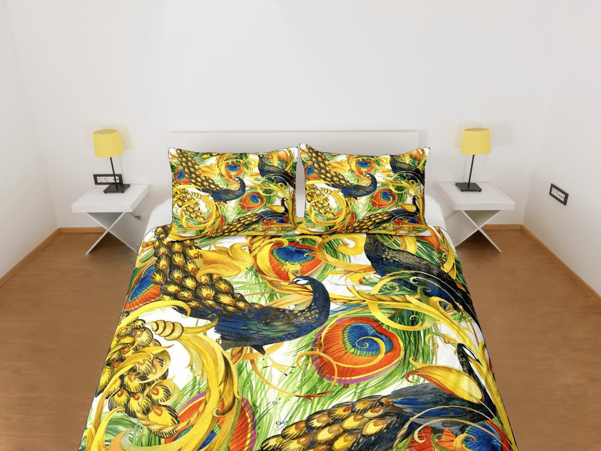 daintyduvet Golden peacock decor aesthetic bedding set full, luxury duvet cover queen, king, boho duvet, designer bedding, maximalist bedspread