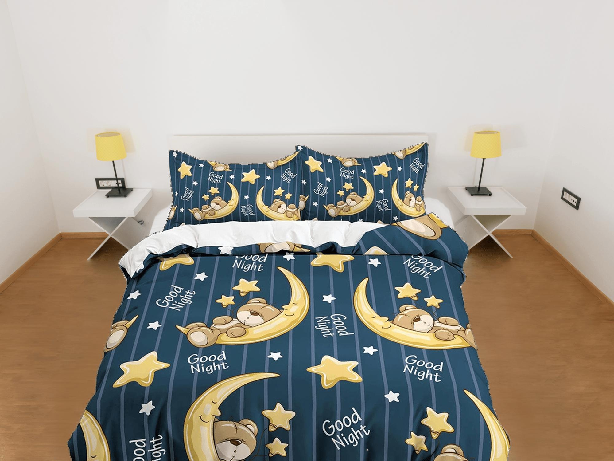 daintyduvet Good Night Teddy Bear Bedding, Duvet Cover Set & Pillowcase, Zipper Bedding, Dorm Bedding, Teens Adult Duvet King Queen Full Twin Single