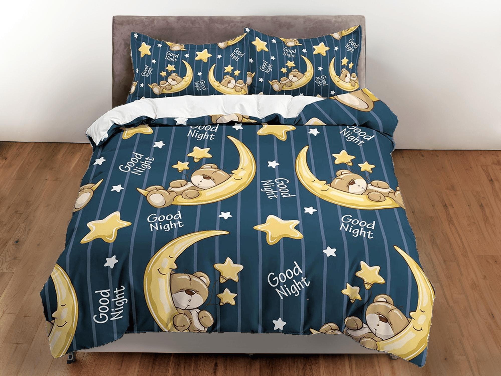daintyduvet Good Night Teddy Bear Bedding, Duvet Cover Set & Pillowcase, Zipper Bedding, Dorm Bedding, Teens Adult Duvet King Queen Full Twin Single