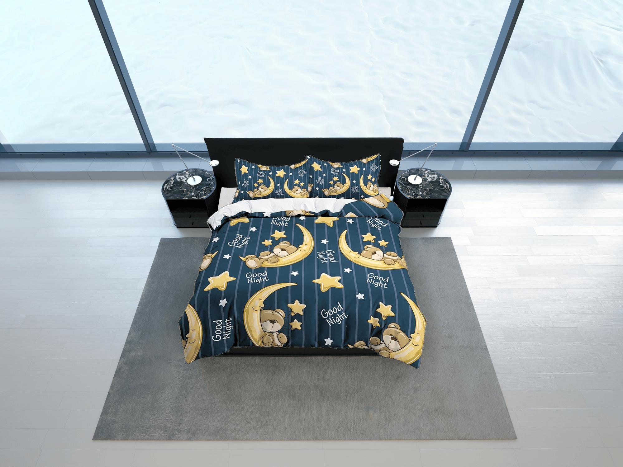daintyduvet Good Night Teddy Bear Bedding, Duvet Cover Set & Pillowcase, Zipper Bedding, Dorm Bedding, Teens Adult Duvet King Queen Full Twin Single
