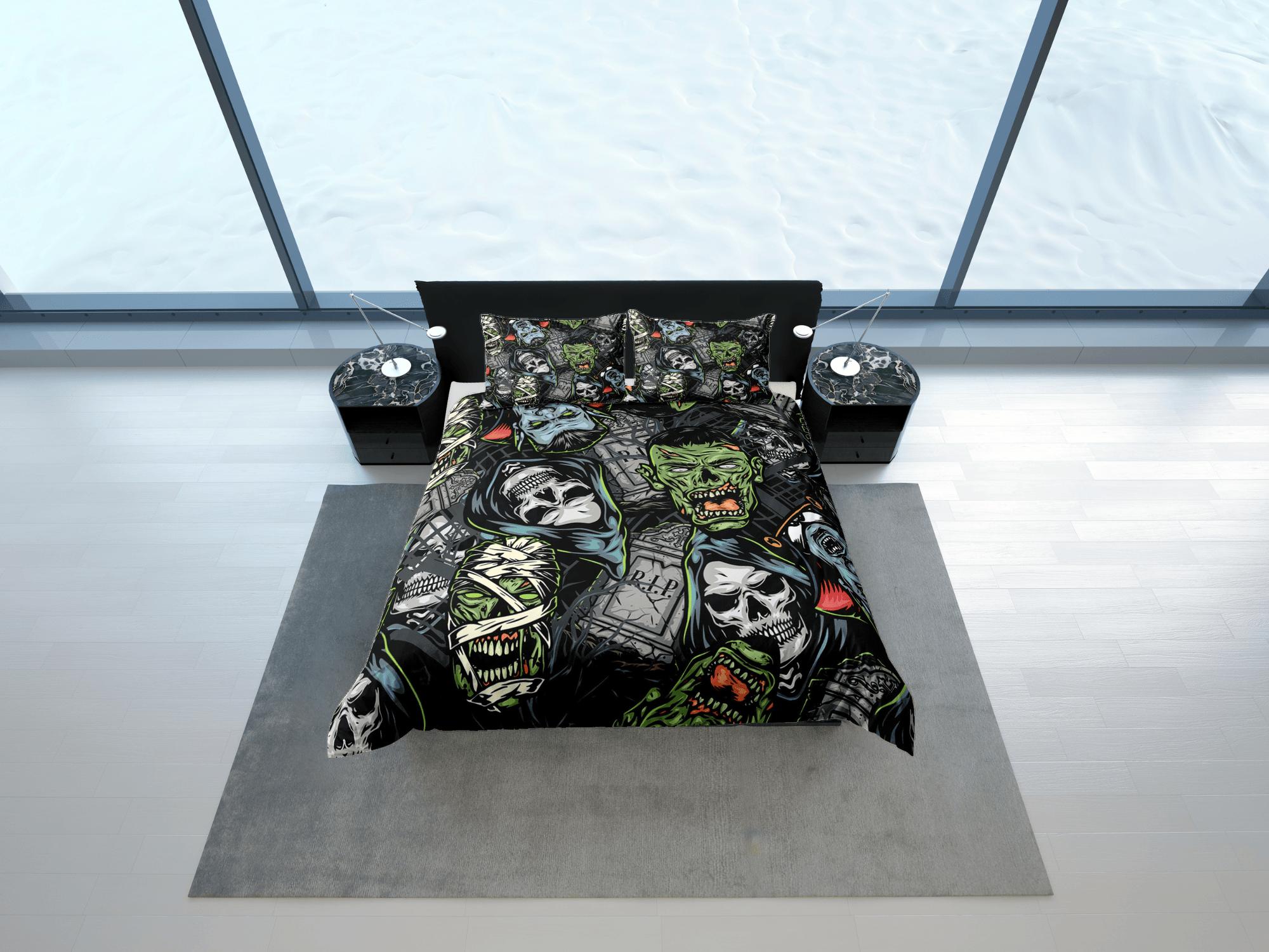 daintyduvet Gory horror zombie and skull faces halloween bedding & pillowcase, duvet cover, dorm bedding, goth decor toddler bedding, halloween gift