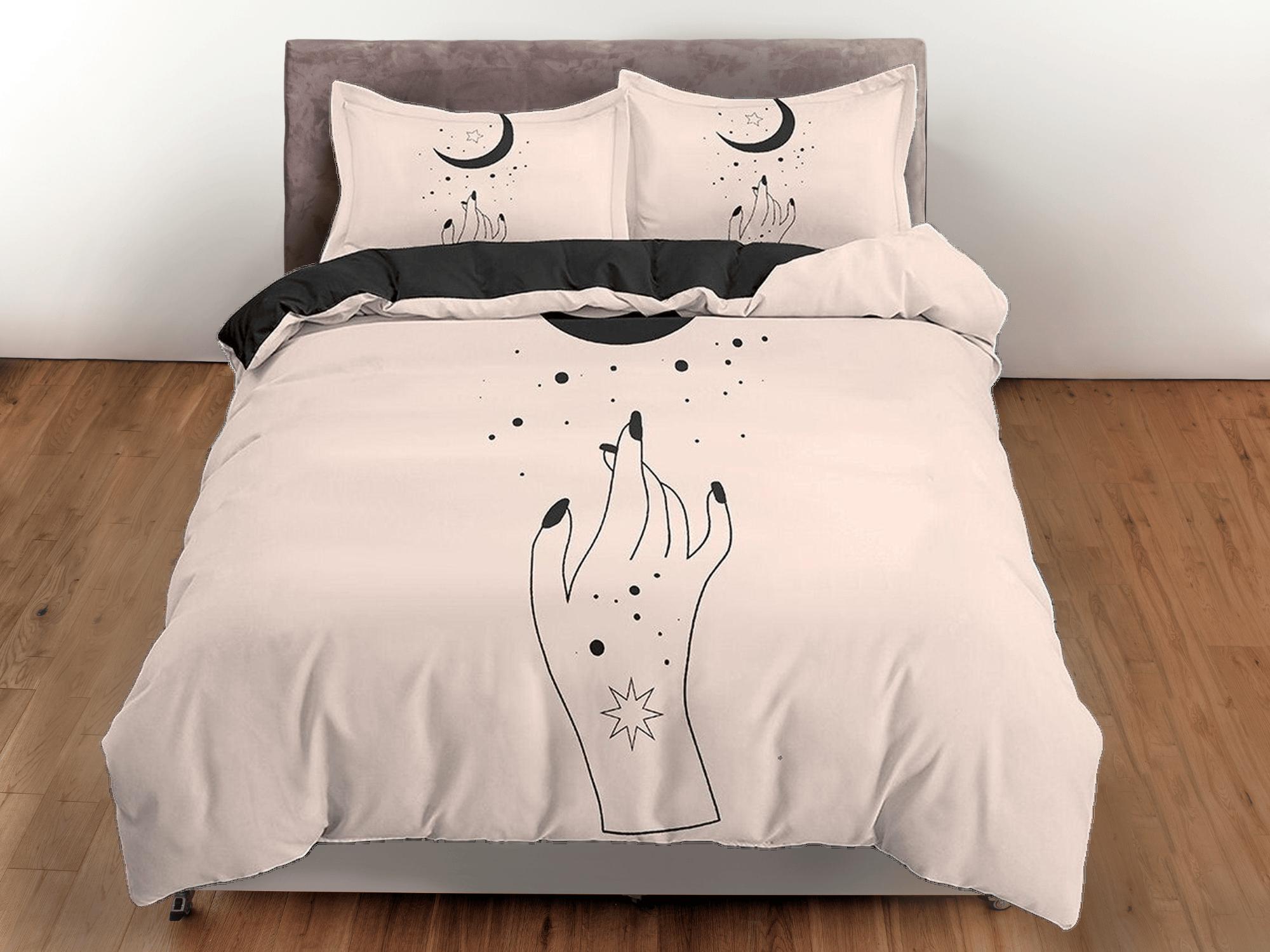 daintyduvet Gothic Beige Bedding, Witchy Dorm Bedding, Celestial Duvet Cover Black Crescent Moon Aesthetic Boho Duvet King Queen Full Twin Single