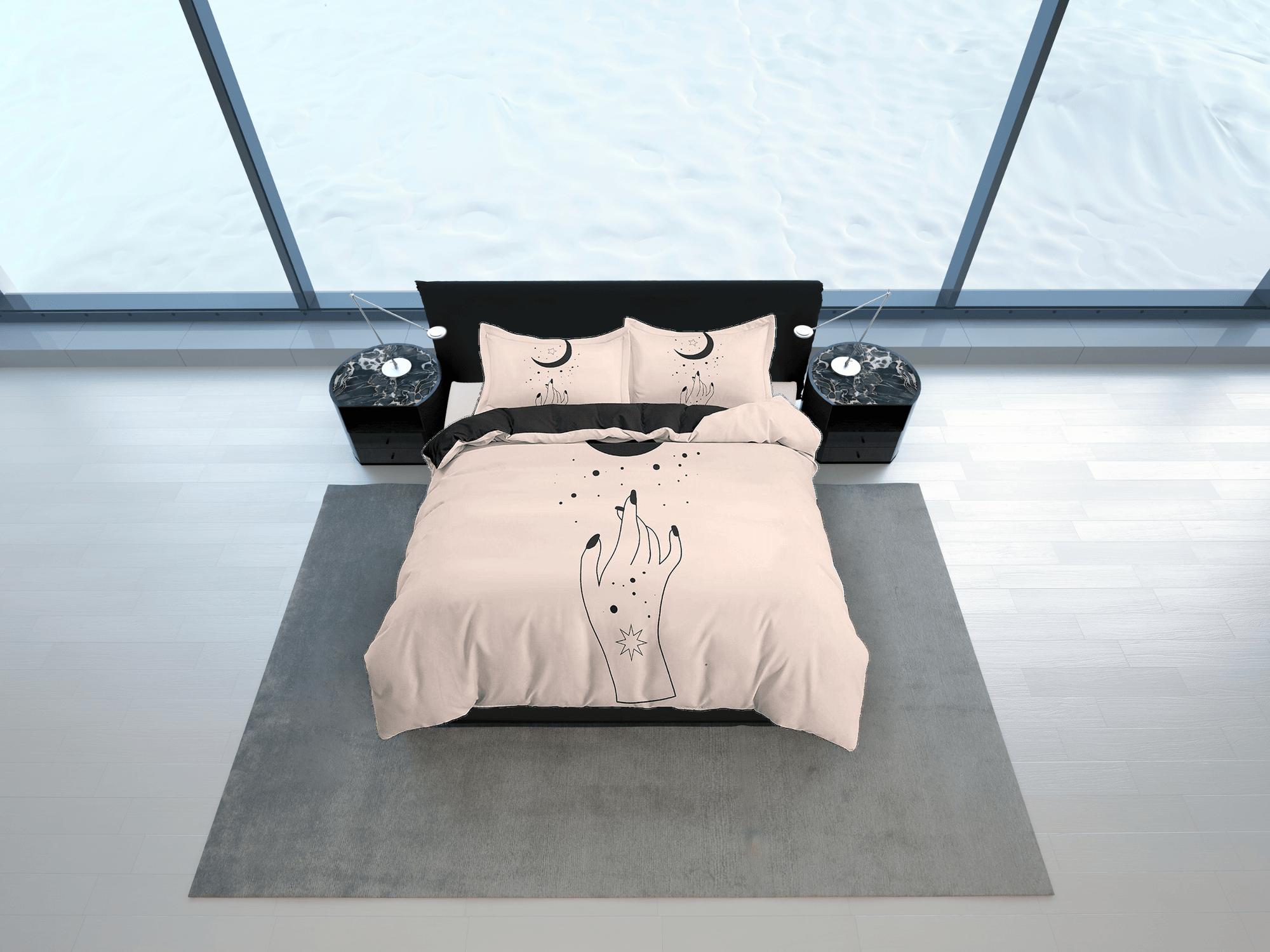 daintyduvet Gothic Beige Bedding, Witchy Dorm Bedding, Celestial Duvet Cover Black Crescent Moon Aesthetic Boho Duvet King Queen Full Twin Single