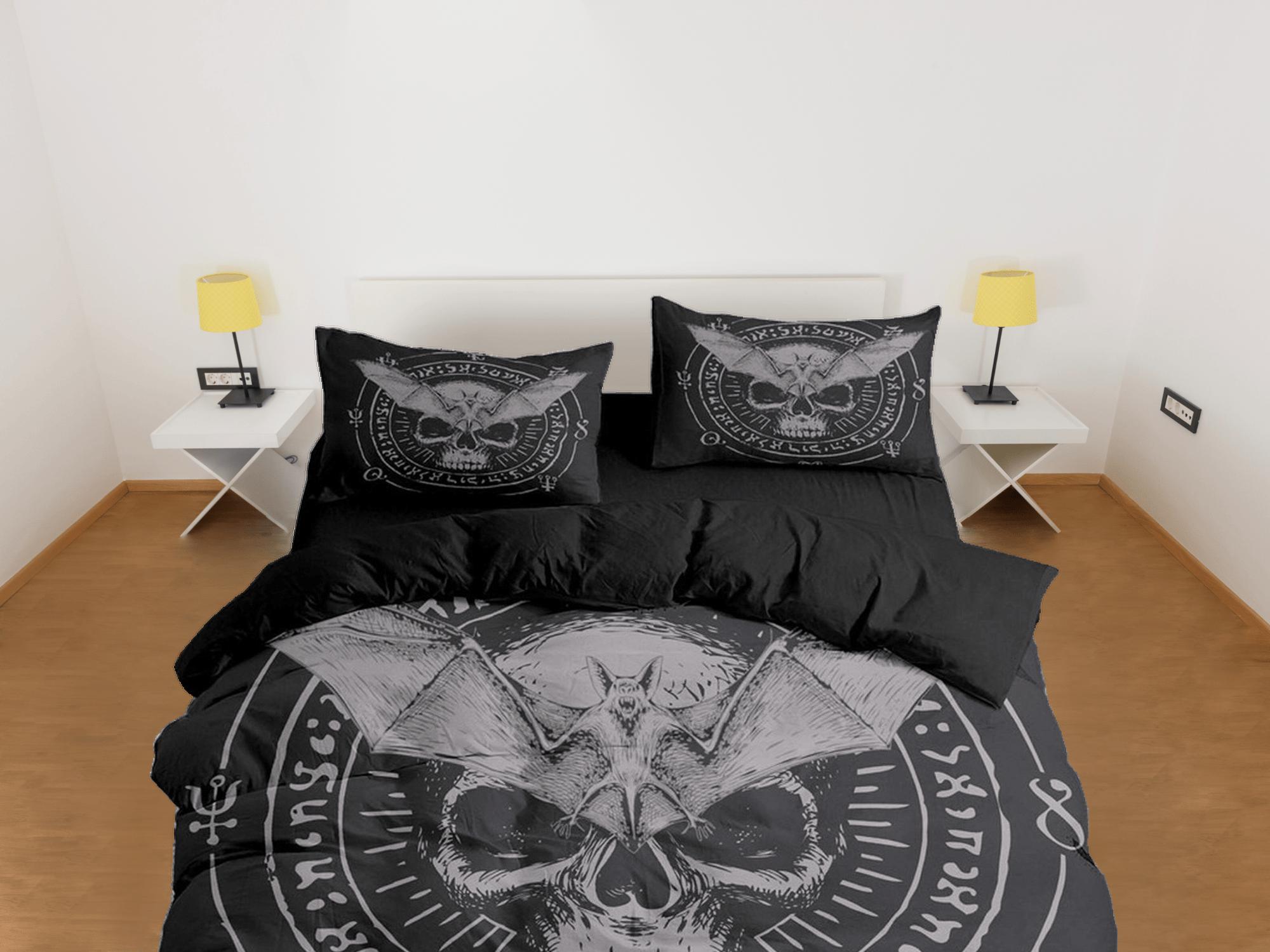 daintyduvet Gothic skull and bat halloween full size bedding & pillowcase, black duvet cover set dorm bedding, nursery toddler bedding, halloween gift