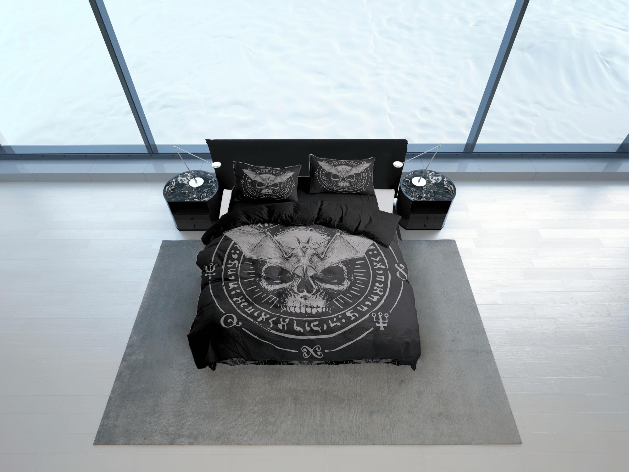 daintyduvet Gothic skull and bat halloween full size bedding & pillowcase, black duvet cover set dorm bedding, nursery toddler bedding, halloween gift