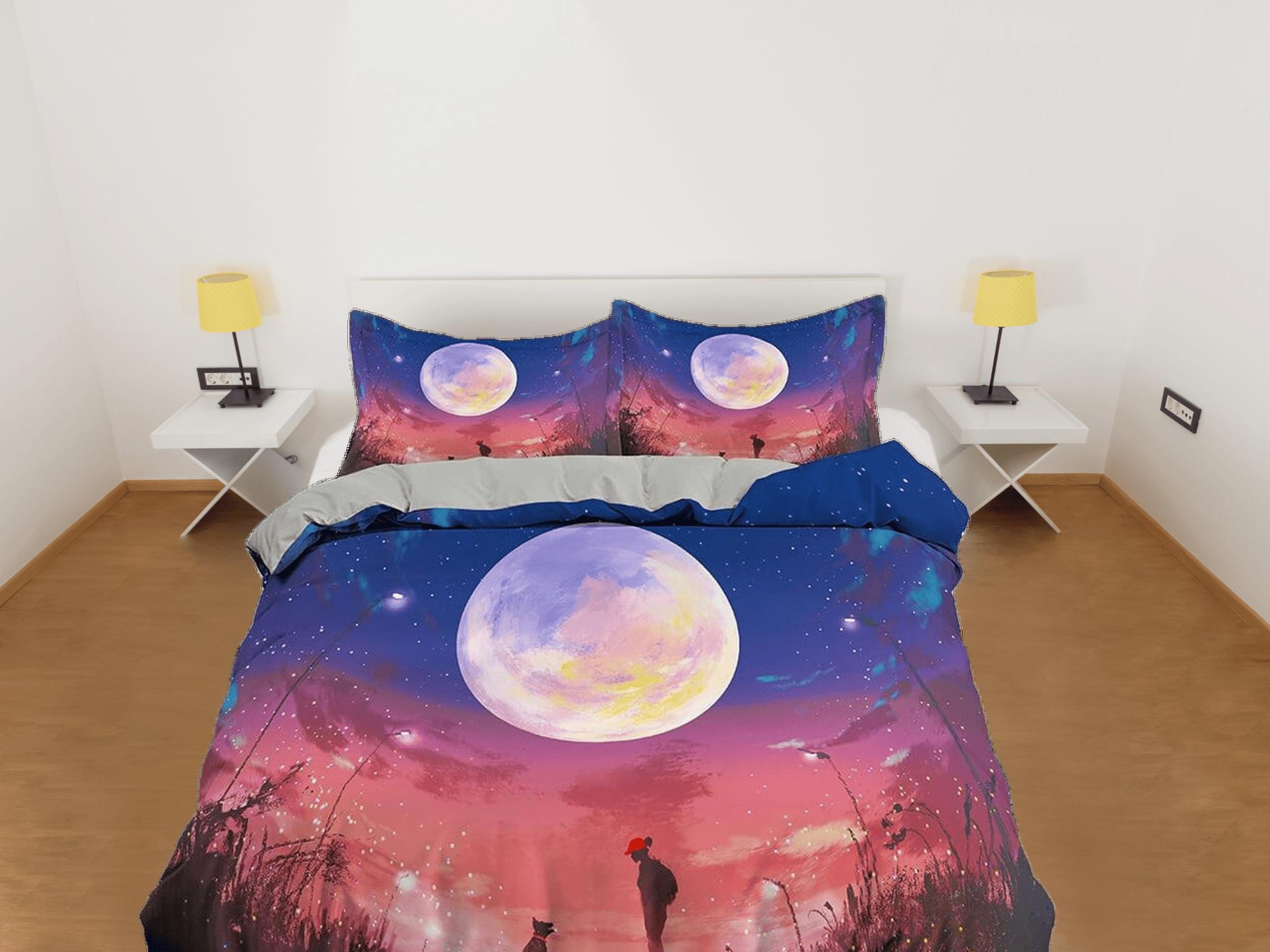 daintyduvet Gradient sky full moon duvet cover set galaxy bedding, space bedding set full, duvet cover king, queen, dorm bedding, toddler bedding