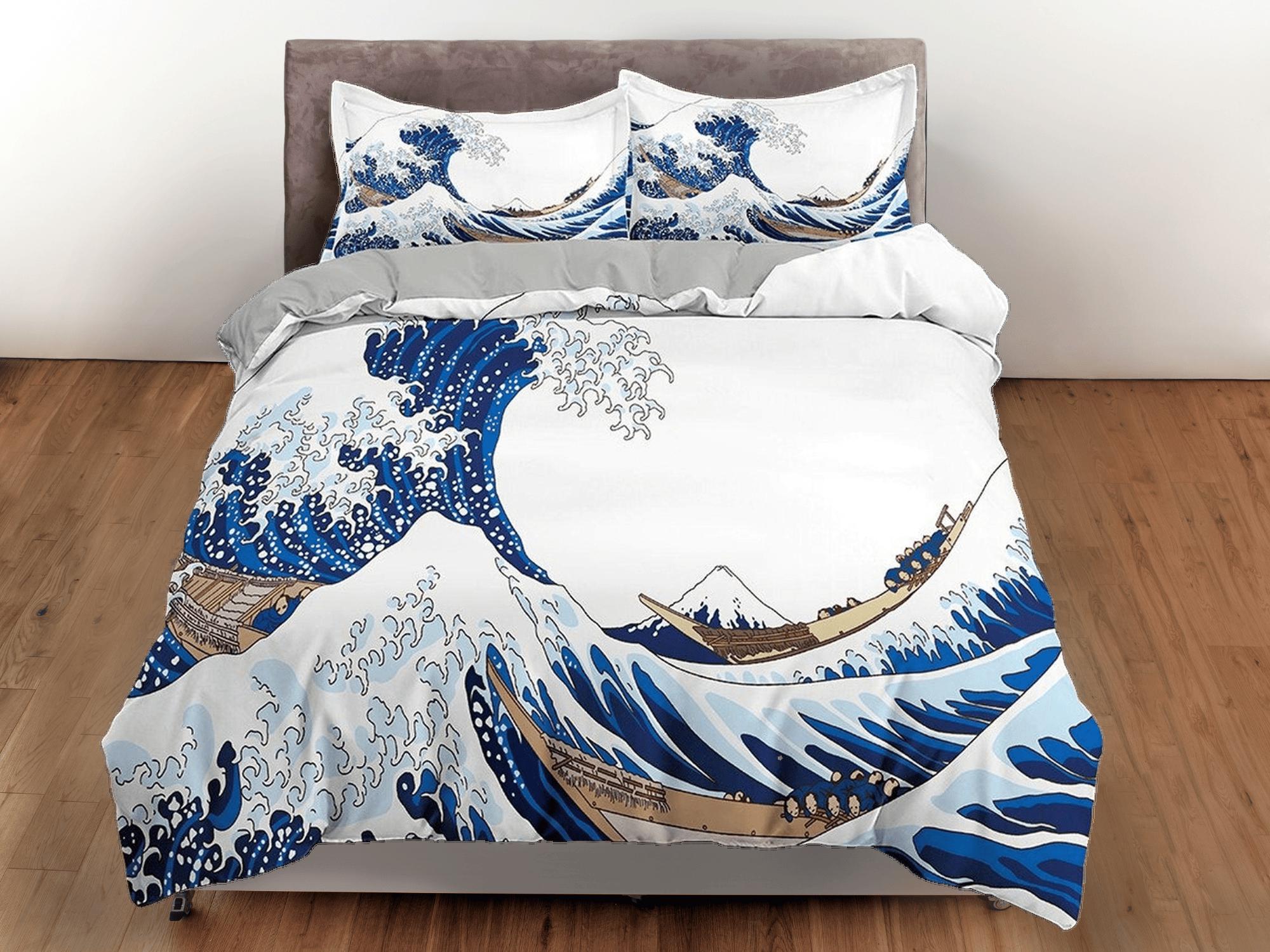 daintyduvet Great Wave Bedding, Japanese Bedding, Japanese Art Duvet Cover Set, Bed Coverlet, Aesthetic Duvet Cover King Queen Full Twin Double Single