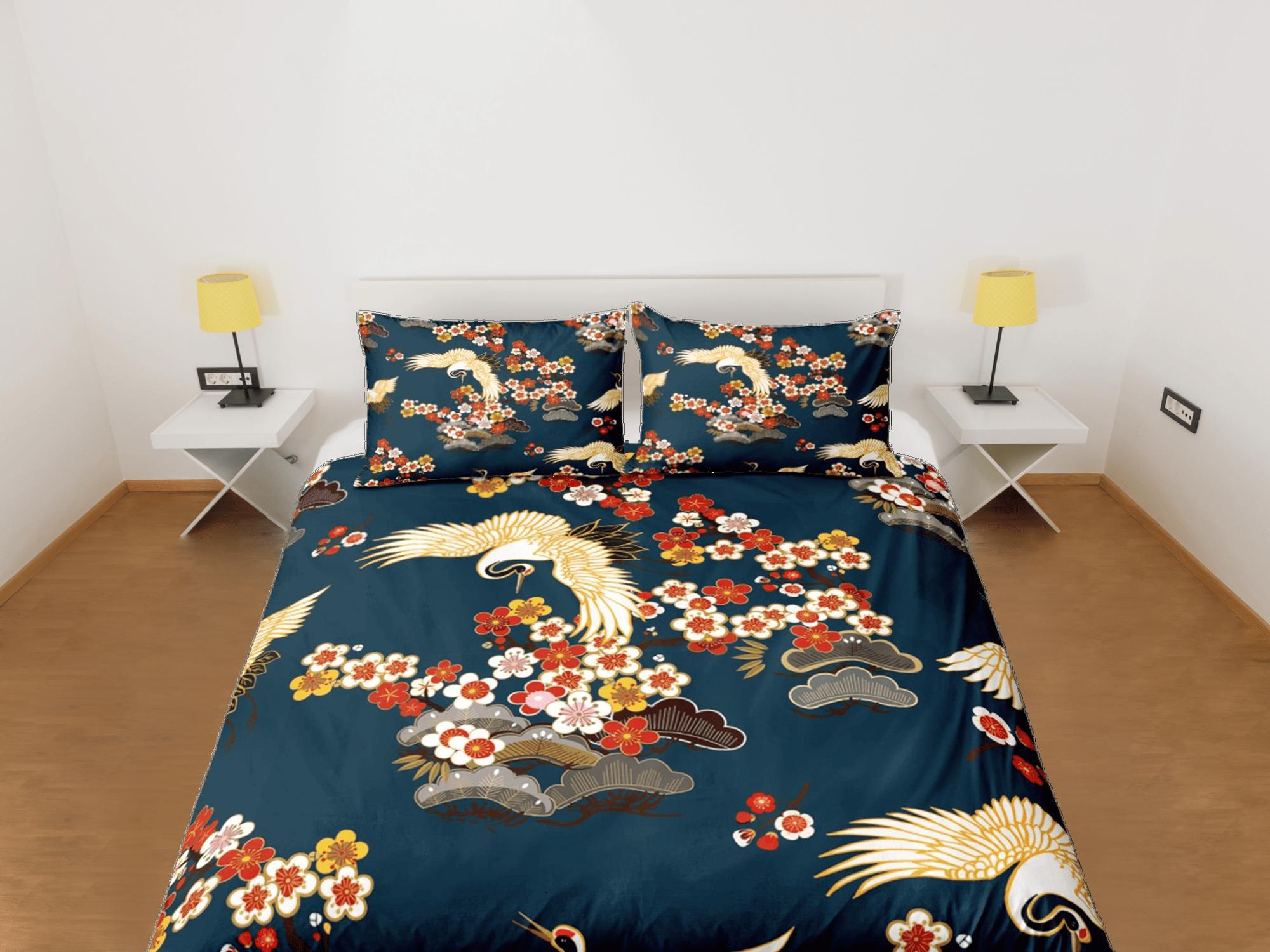 daintyduvet Green Duvet Cover Set Floral Bedspread Japanese Art Dorm Bedding with Pillowcase