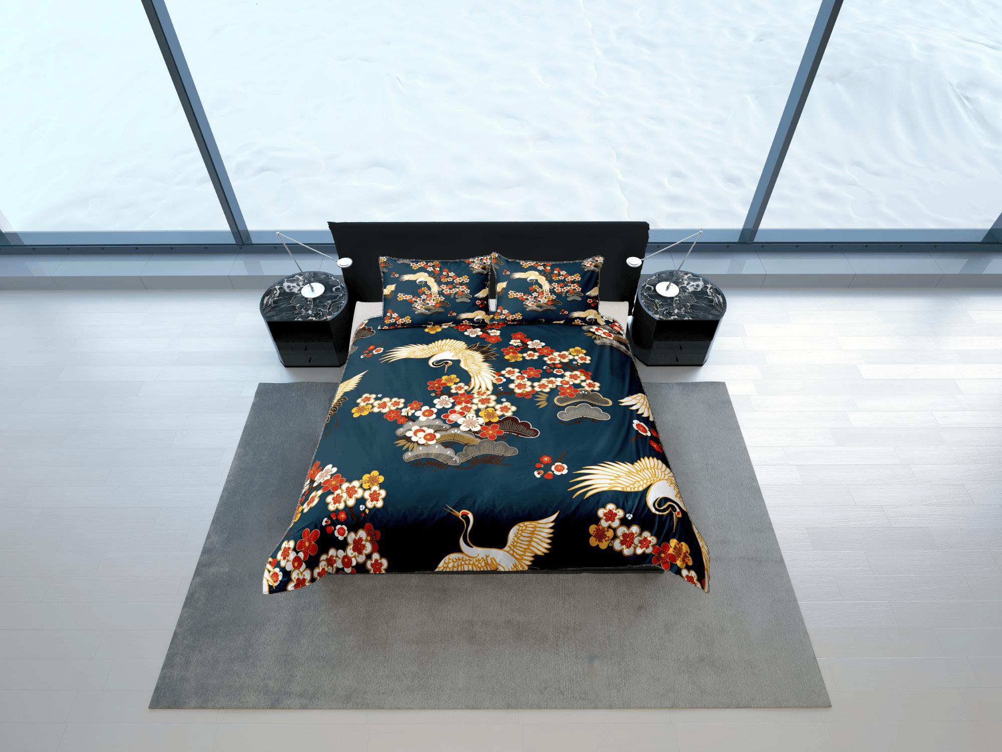 daintyduvet Green Duvet Cover Set Floral Bedspread Japanese Art Dorm Bedding with Pillowcase