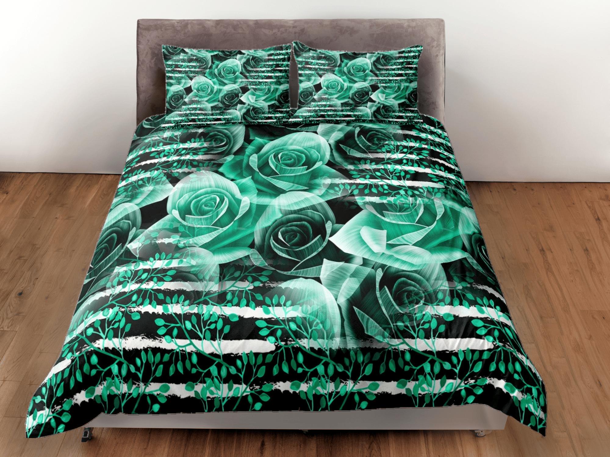daintyduvet Green roses floral duvet cover colorful bedding, teen girl bedroom, baby girl crib bedding boho maximalist bedspread aesthetic bedding