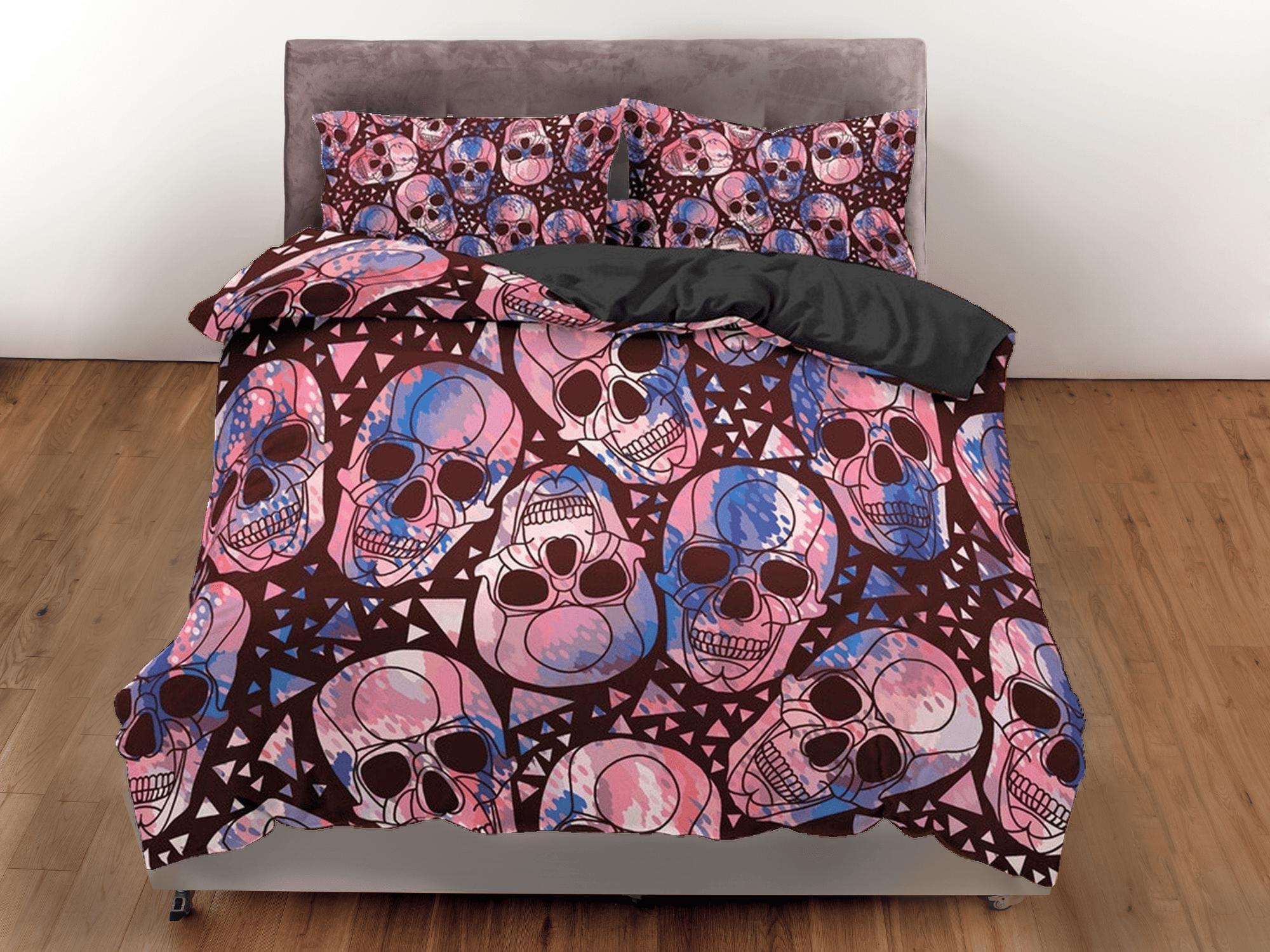 daintyduvet Halloween Bedding Colorful Skulls Duvet Cover Set Bedspread, Dorm Bedding with Pillowcase, Halloween Gift Teens Kids Adults, Halloween Gift