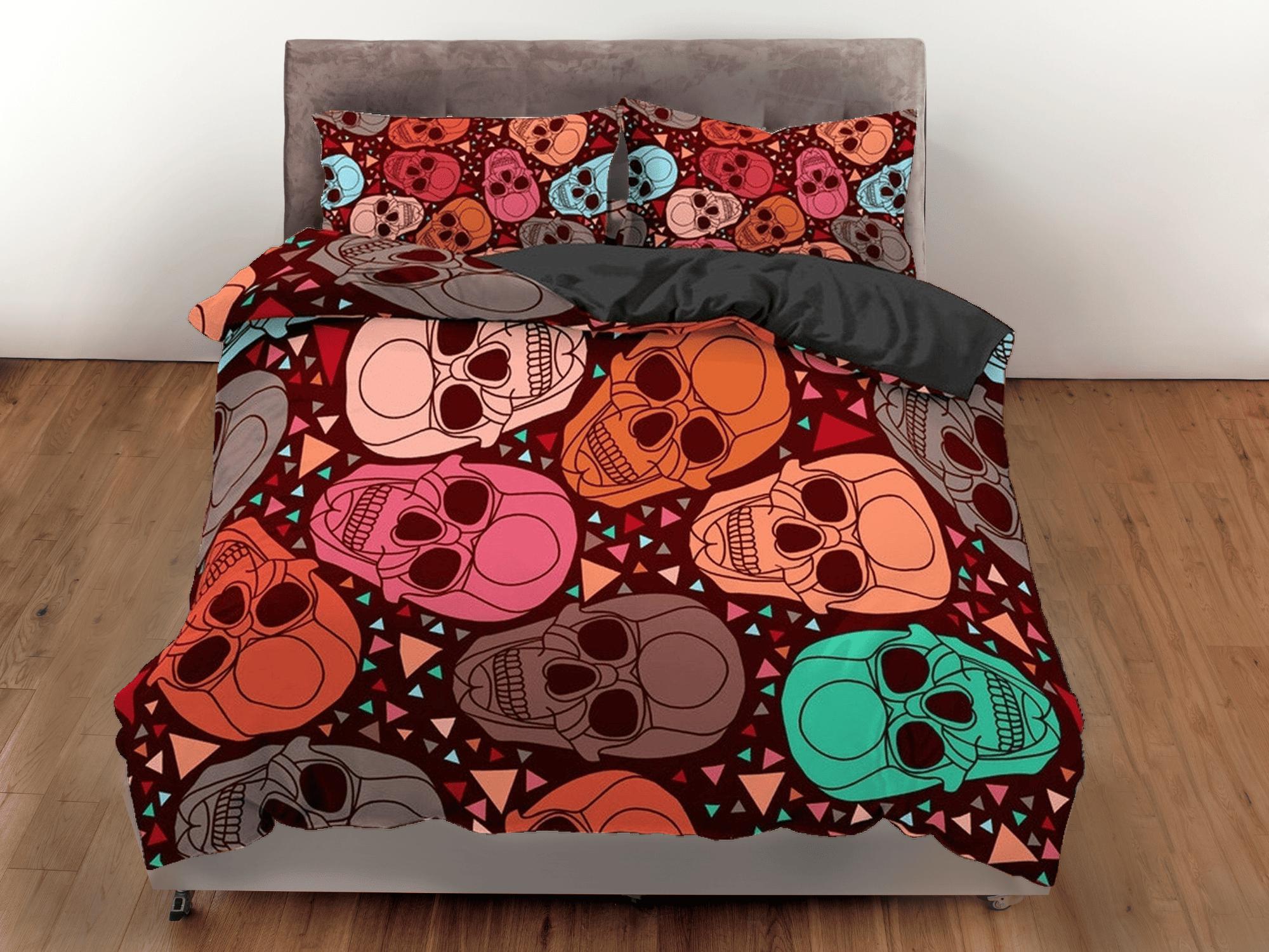 daintyduvet Halloween Bedding Colorful Skulls Duvet Cover Set Bedspread, Dorm Bedding with Pillowcase, Halloween Gift Teens Kids Adults, Halloween Gift