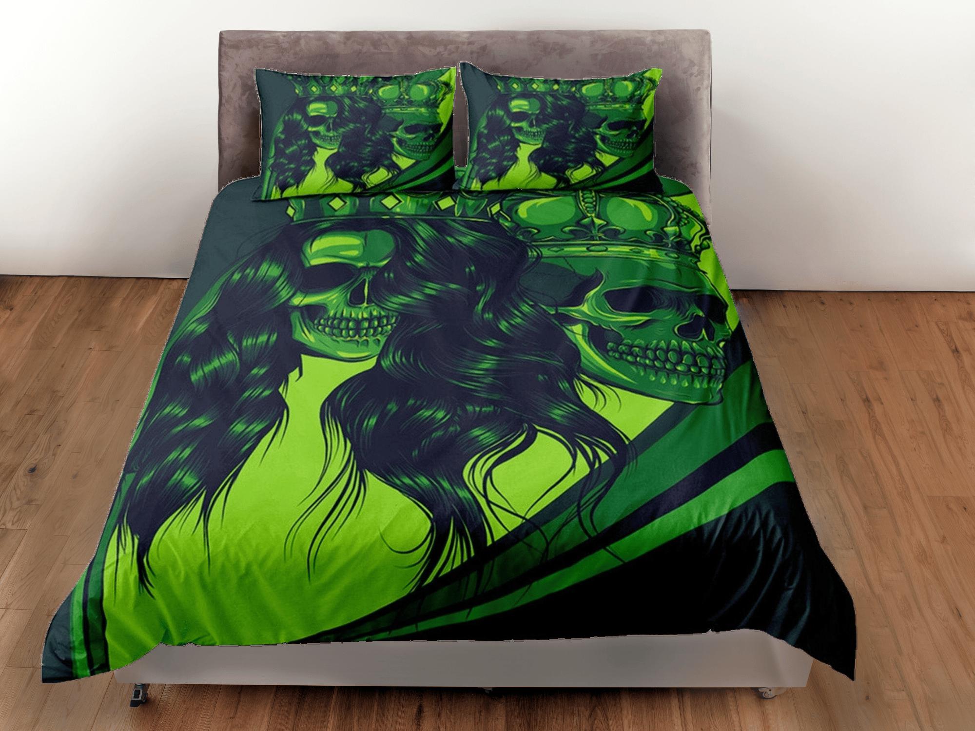 daintyduvet Halloween Bedding Gangster Skull Green Duvet Cover Set Bedspread, Dorm Bedding with Pillowcase, Halloween Gift Teens Kids Adults