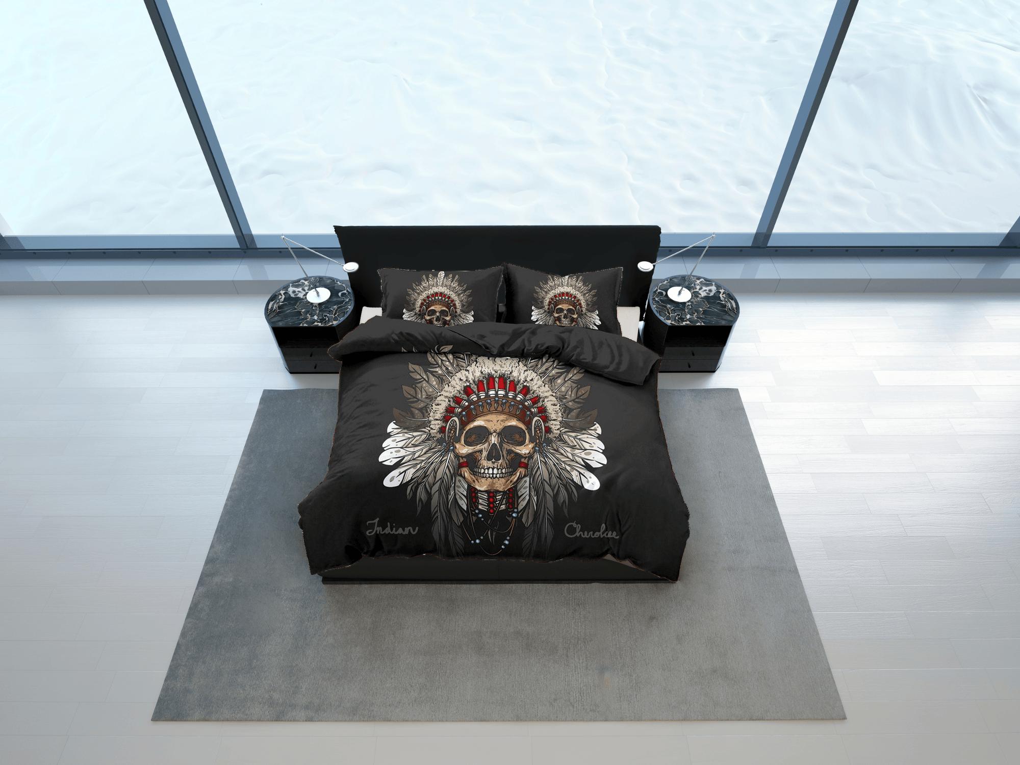 daintyduvet Halloween Bedding Skull Tribe Black Duvet Cover Set Bedspread, Dorm Bedding with Pillowcase, Halloween Gift Teens Kids Adults