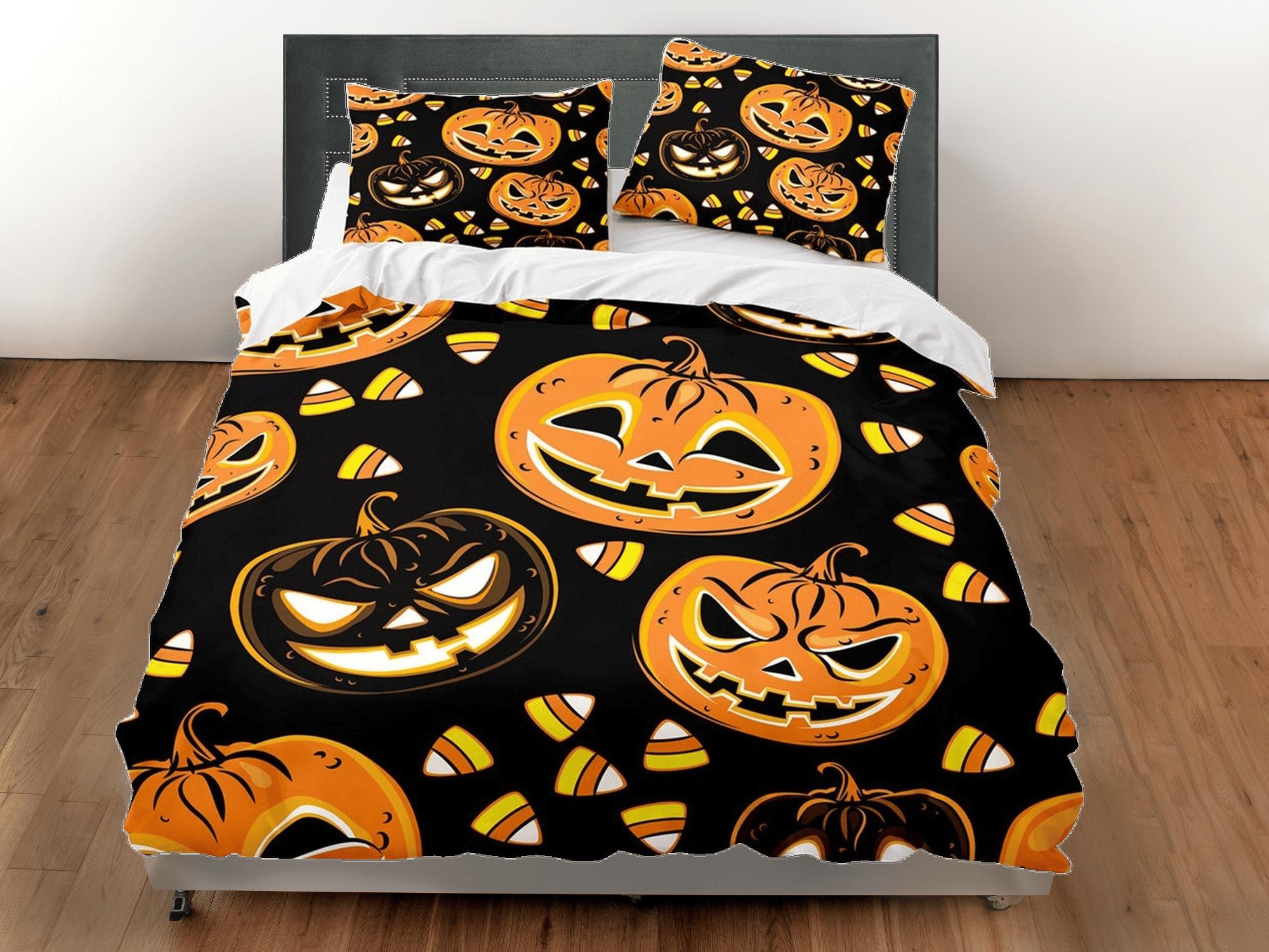 daintyduvet Halloween pumpkin bedding set full & pillowcase, black duvet cover dorm bedding, halloween decor, nursery toddler bedding, halloween gift