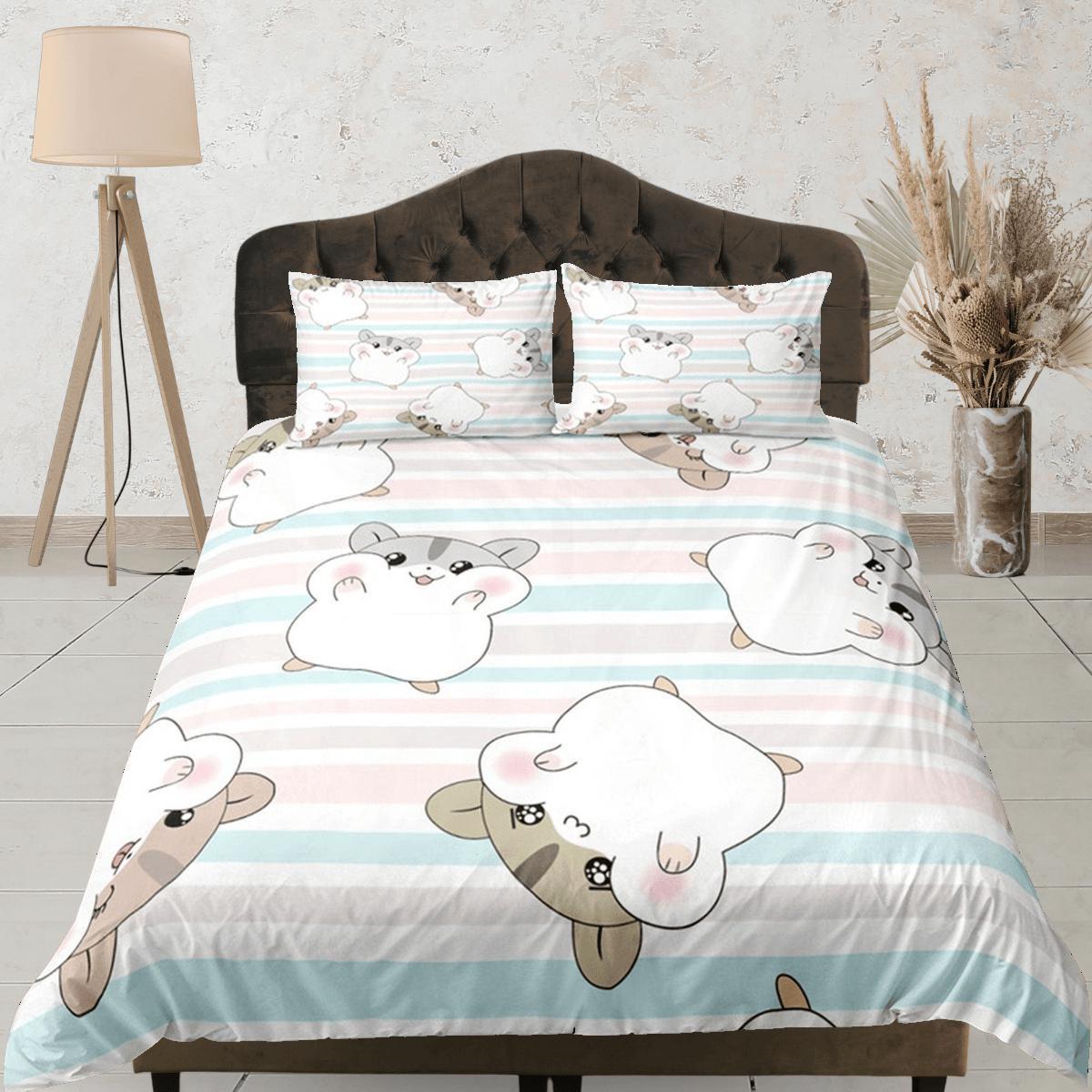 daintyduvet Hamster Anime Duvet Cover Set Cute Bedspread, Kawaii Dorm Bedding Single with Pillowcase, Comforter Cover Twin