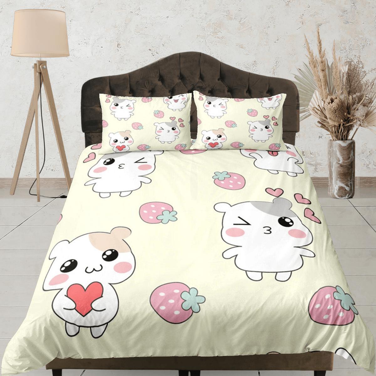daintyduvet Hamster Anime Duvet Cover Set Cute Bedspread, Kawaii Dorm Bedding Single with Pillowcase, Comforter Cover Twin