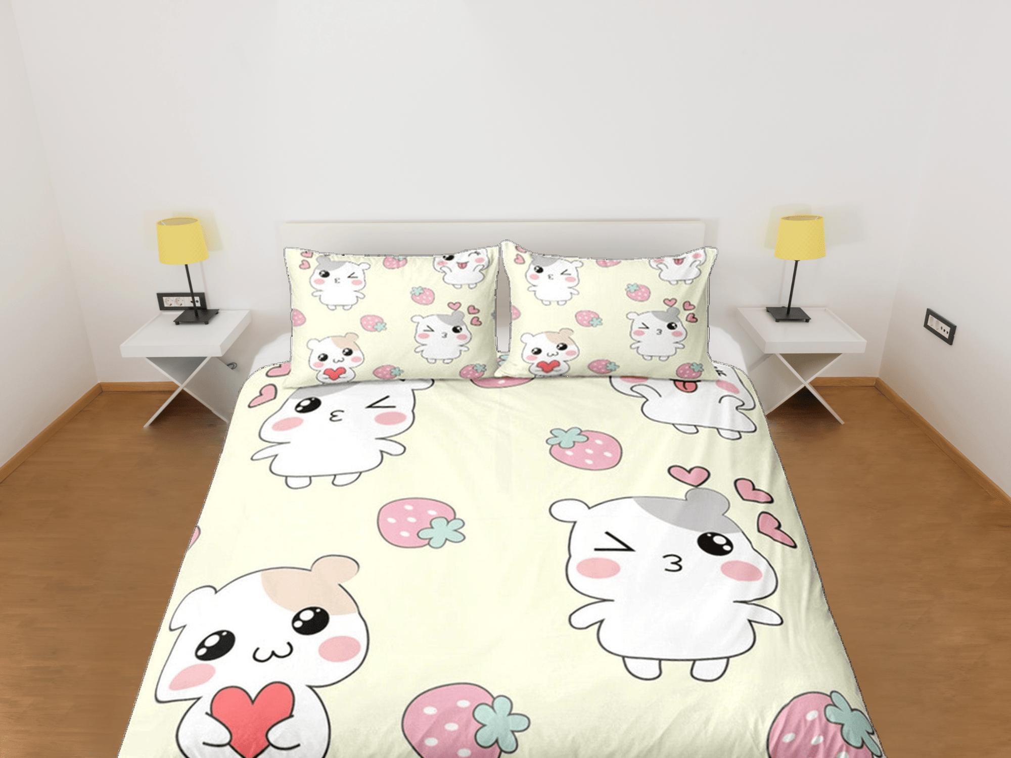 daintyduvet Hamster Anime Duvet Cover Set Cute Bedspread, Kawaii Dorm Bedding Single with Pillowcase, Comforter Cover Twin