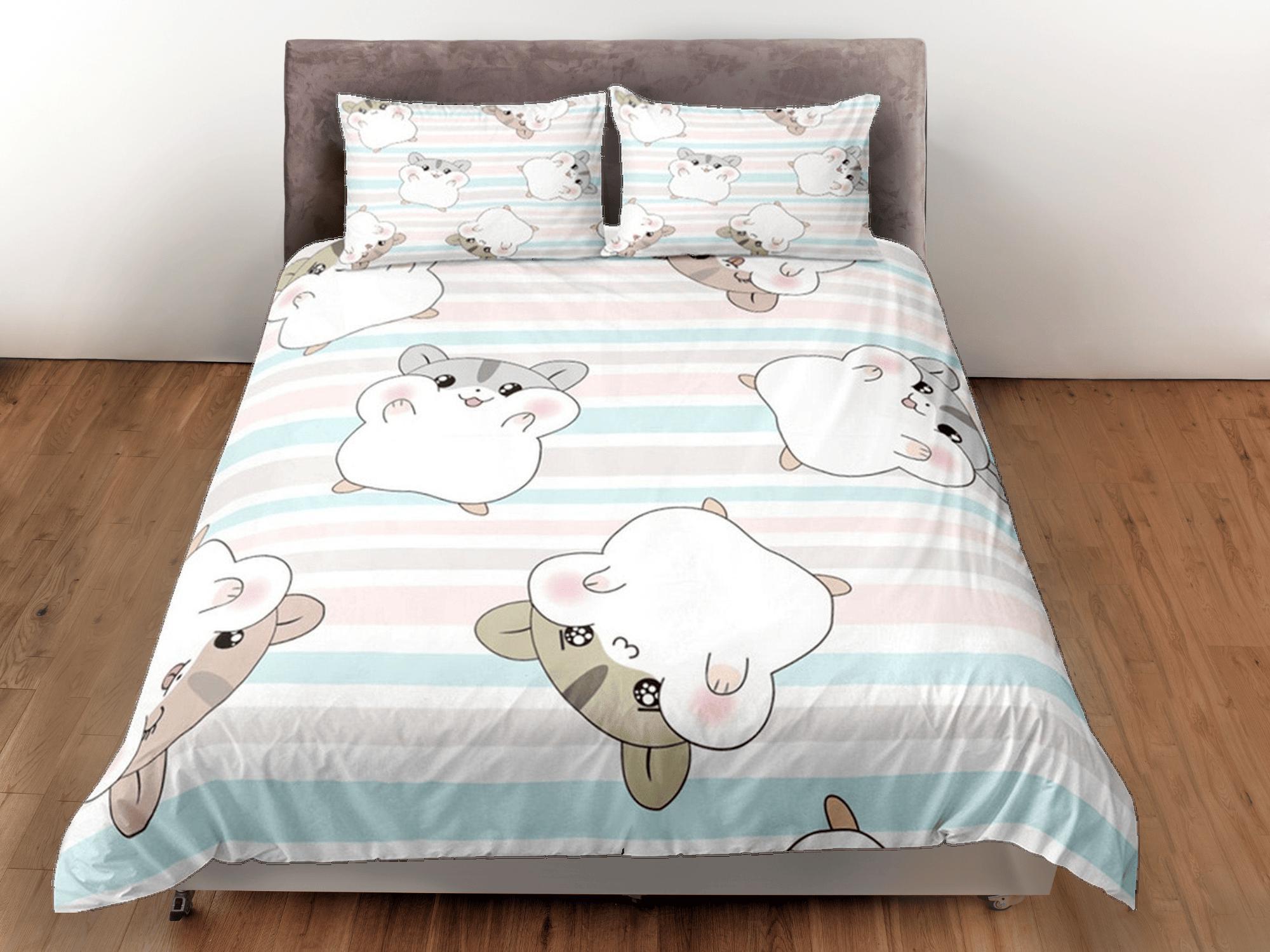 daintyduvet Hamster Anime Duvet Cover Set Cute Bedspread, Kawaii Dorm Bedding Single with Pillowcase, Comforter Cover Twin