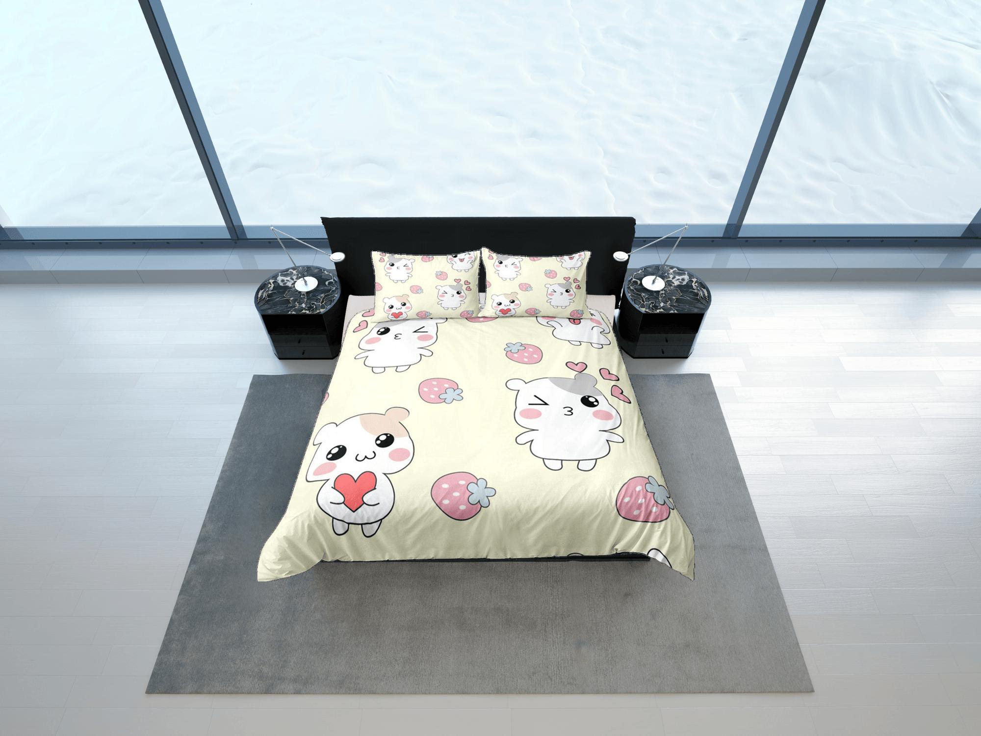 daintyduvet Hamster Anime Duvet Cover Set Cute Bedspread, Kawaii Dorm Bedding Single with Pillowcase, Comforter Cover Twin