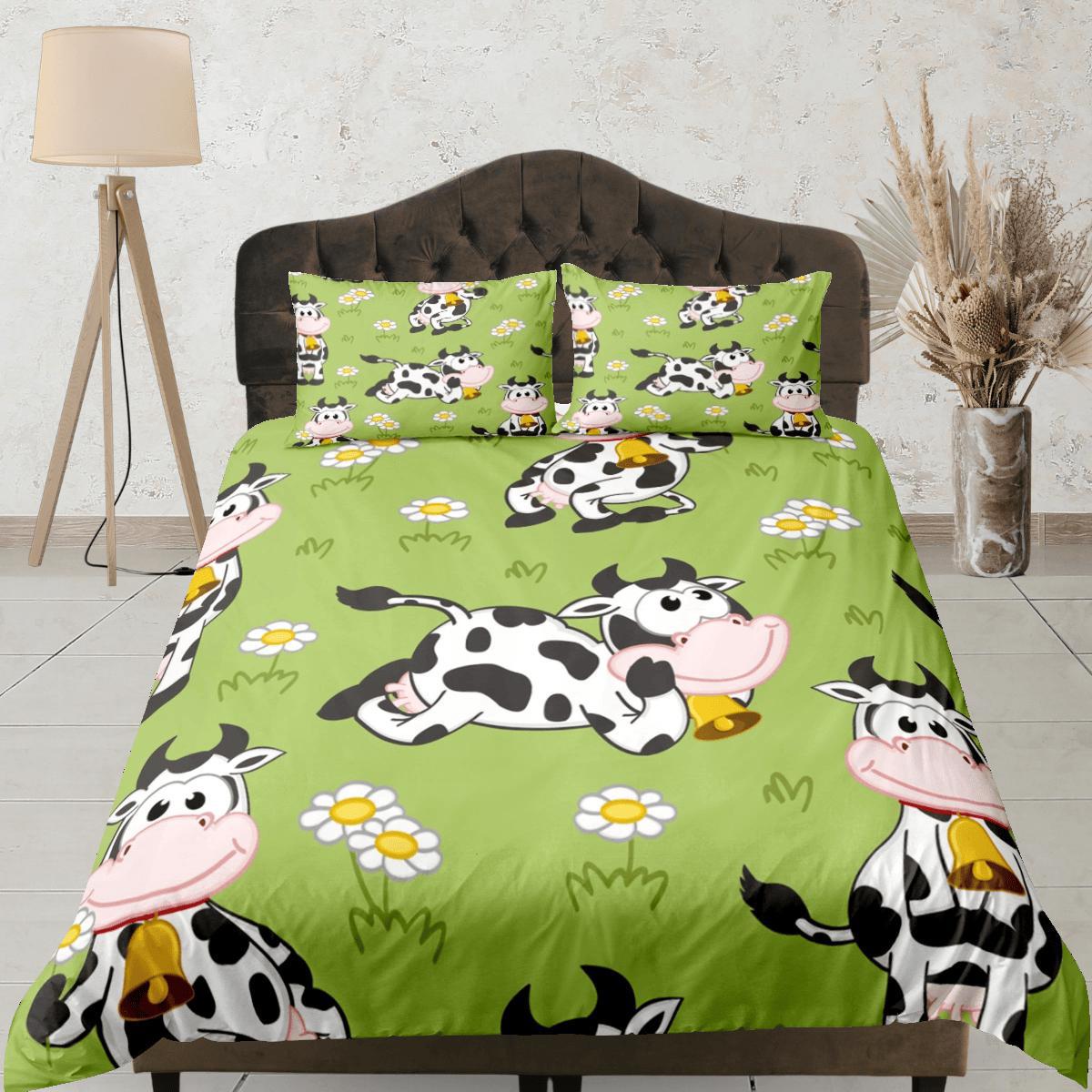 daintyduvet Happy Cow Green Duvet Cover Set Colorful Bedspread, Kids Full Bedding Set with Pillowcase, Comforter Cover Twin