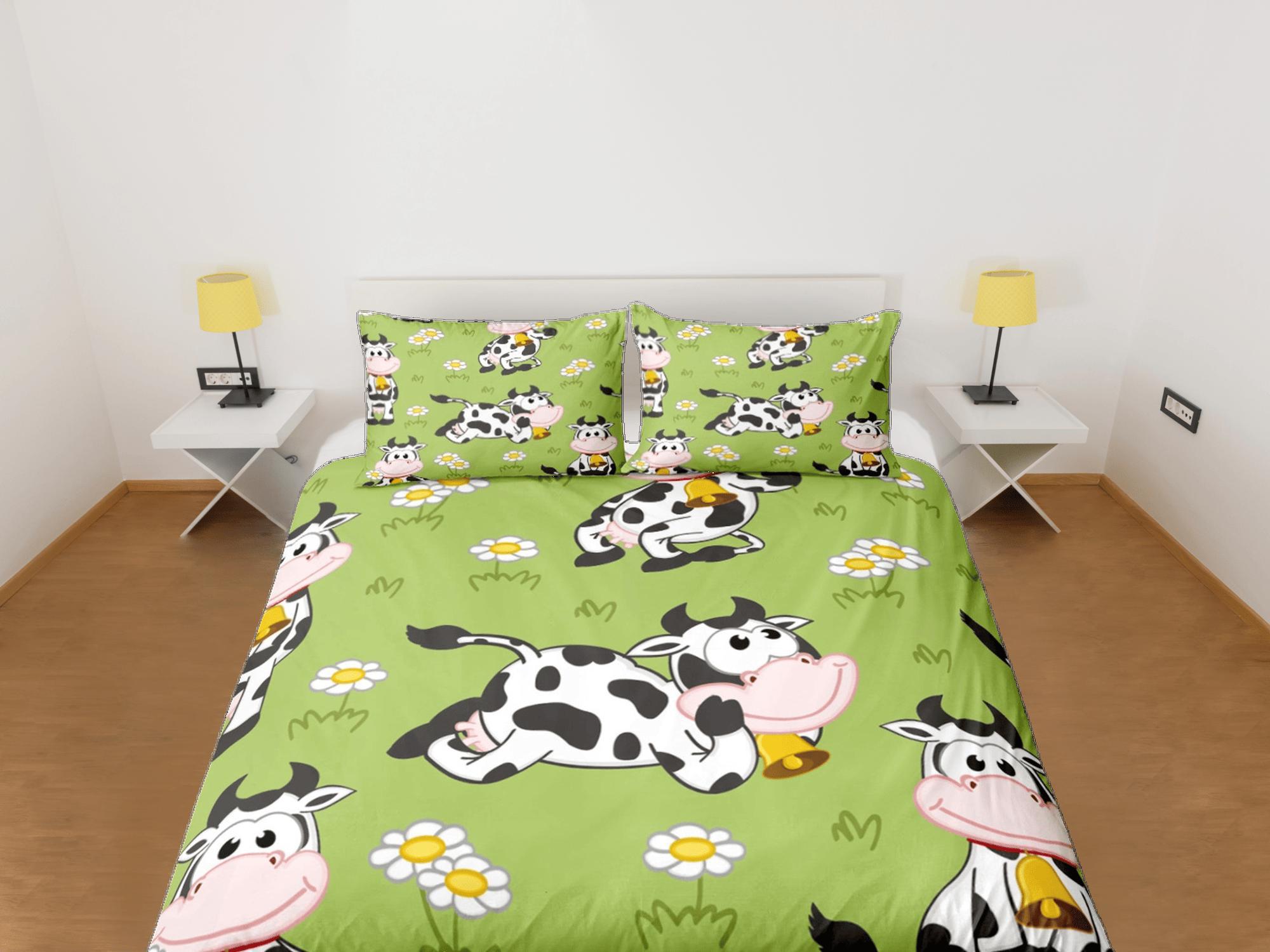daintyduvet Happy Cow Green Duvet Cover Set Colorful Bedspread, Kids Full Bedding Set with Pillowcase, Comforter Cover Twin