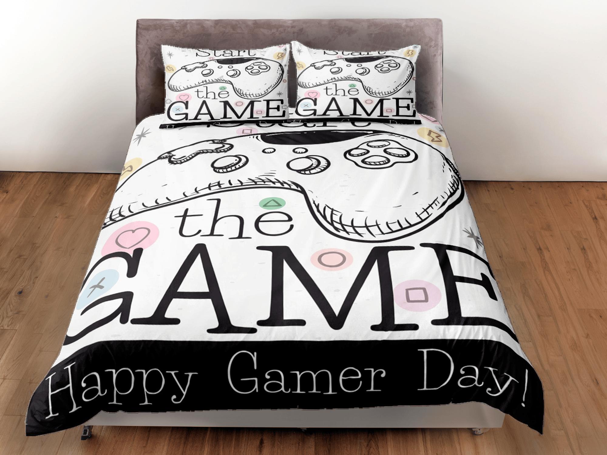 daintyduvet Happy gamer day bedding duvet cover, video gamer boyfriend gift bedding set full king queen twin, boys bedroom, college dorm bedding