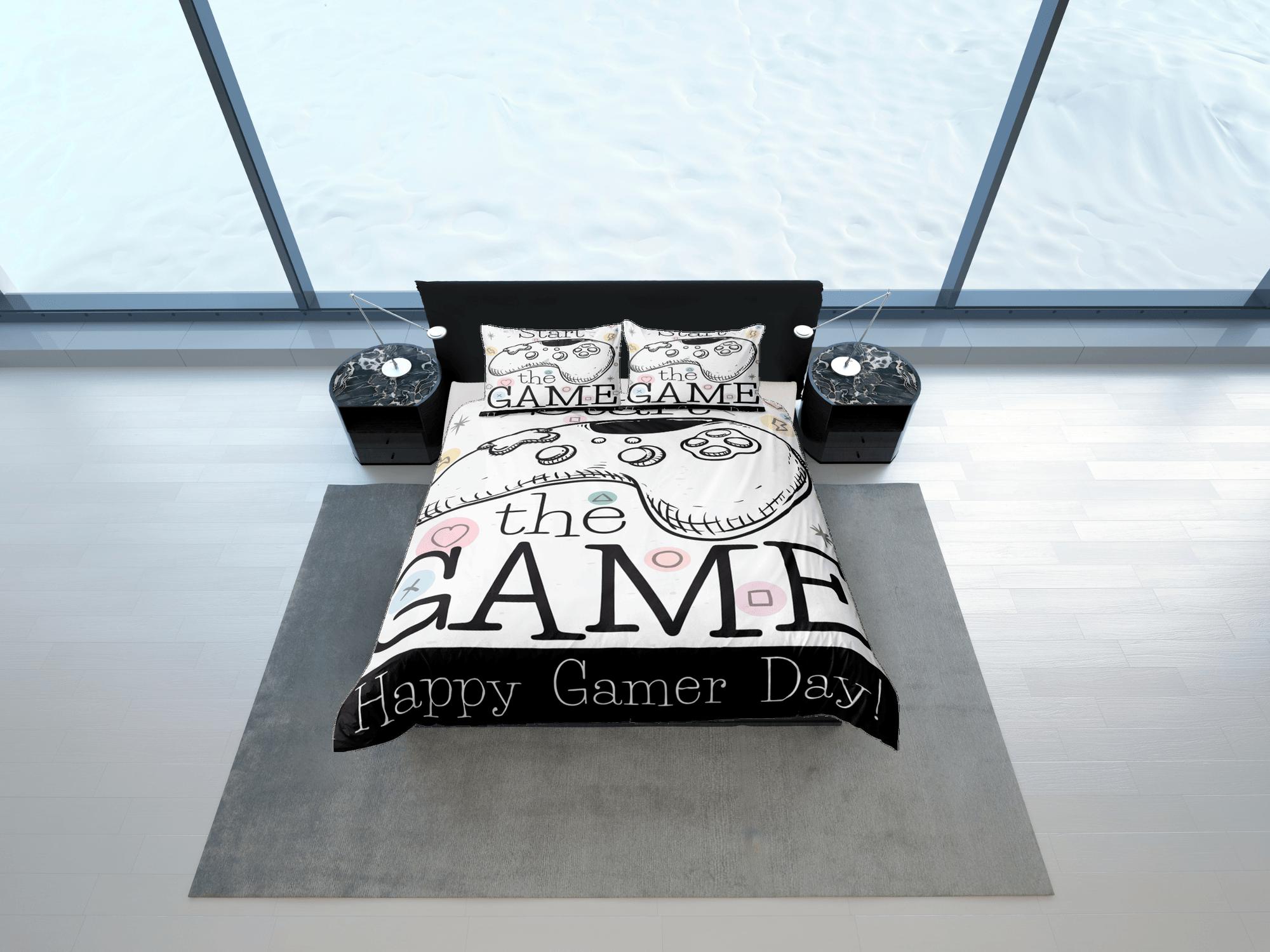 daintyduvet Happy gamer day bedding duvet cover, video gamer boyfriend gift bedding set full king queen twin, boys bedroom, college dorm bedding