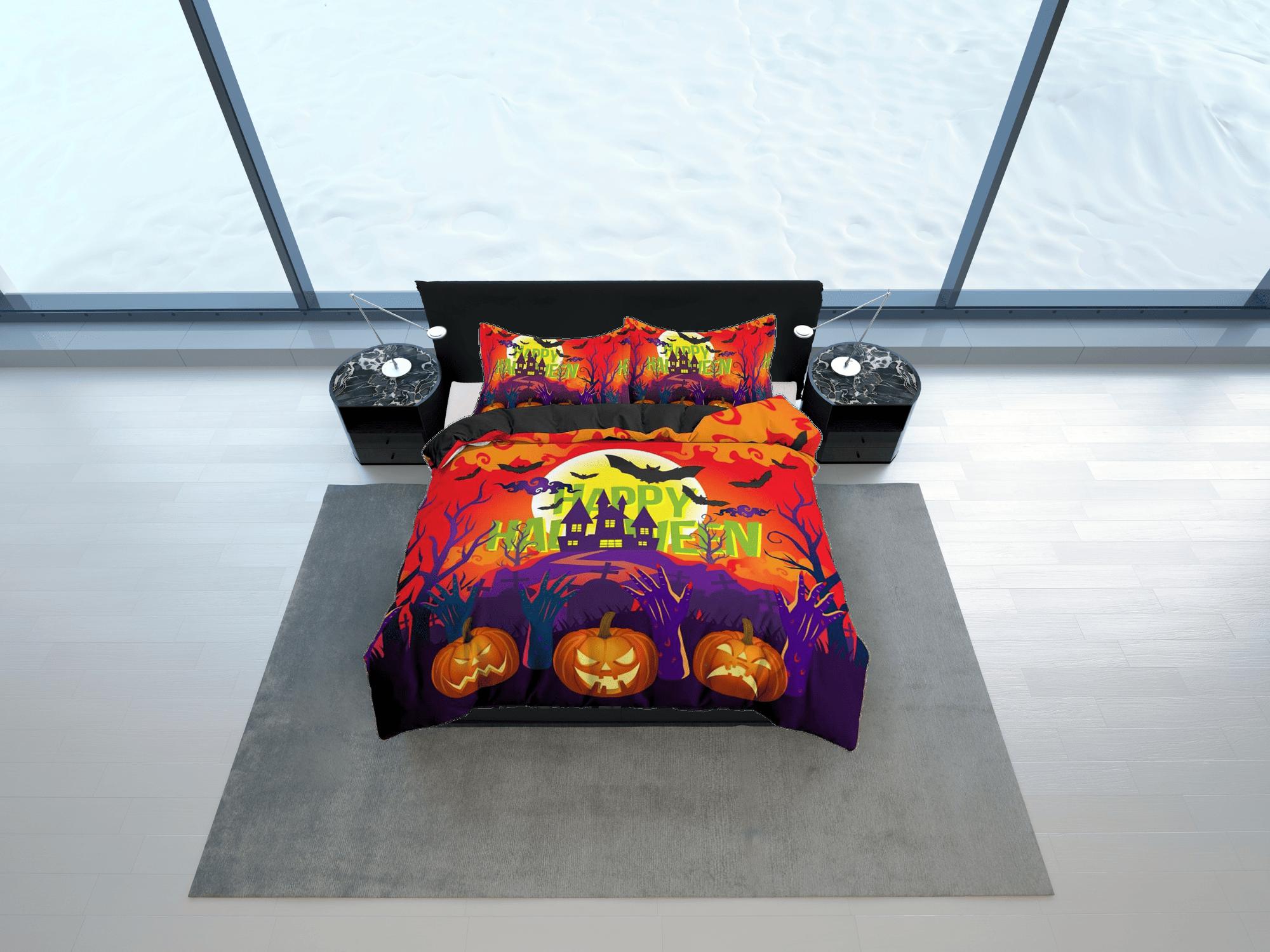 daintyduvet Happy halloween castle full size bedding & pillowcase, duvet cover set dorm bedding, halloween decor, nursery toddler bedding halloween gift