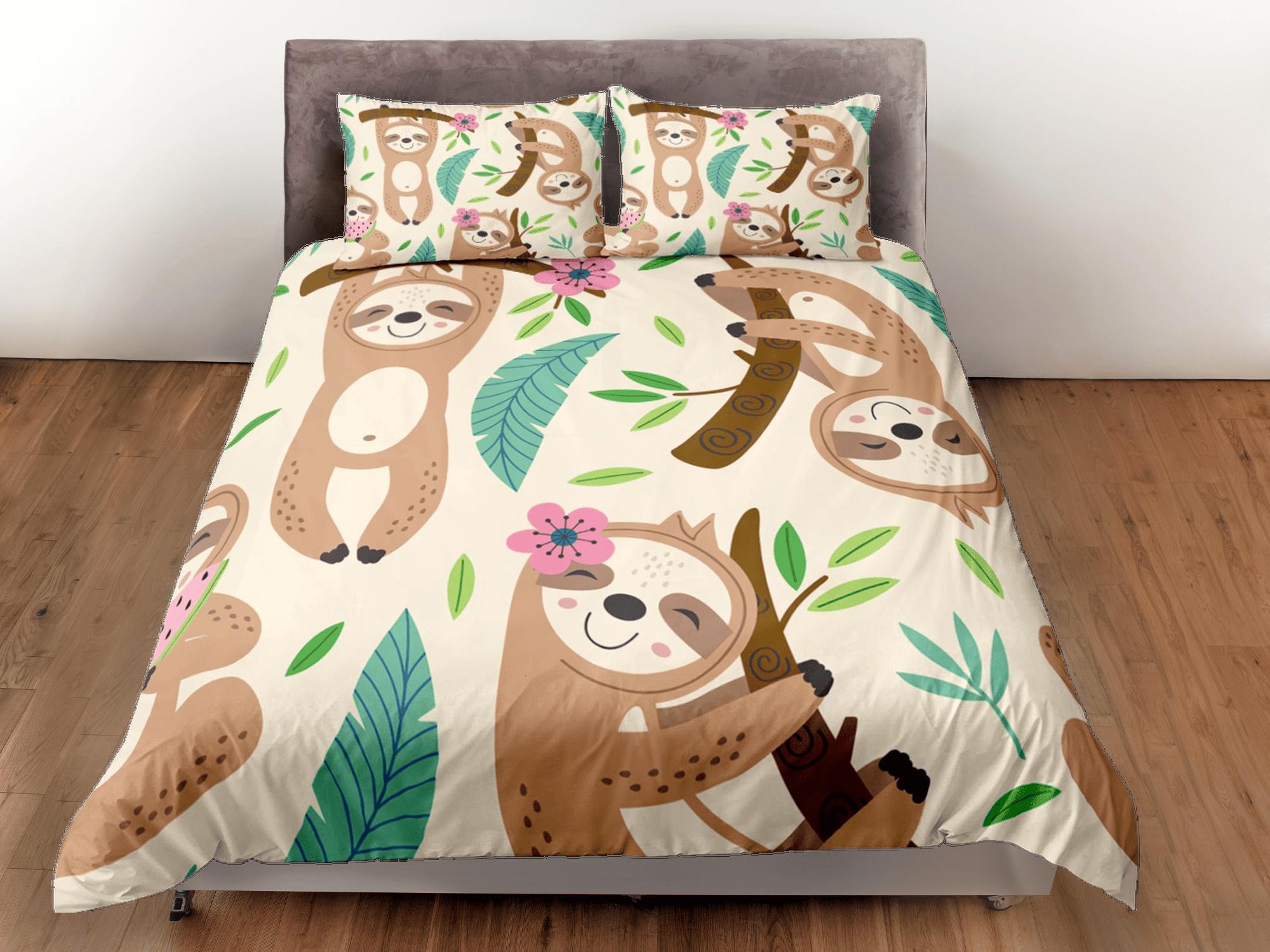 daintyduvet Happy Sloth Beige Duvet Cover Set Colorful Bedspread Kids Full Bedding Set Pillowcase Comforter Cover