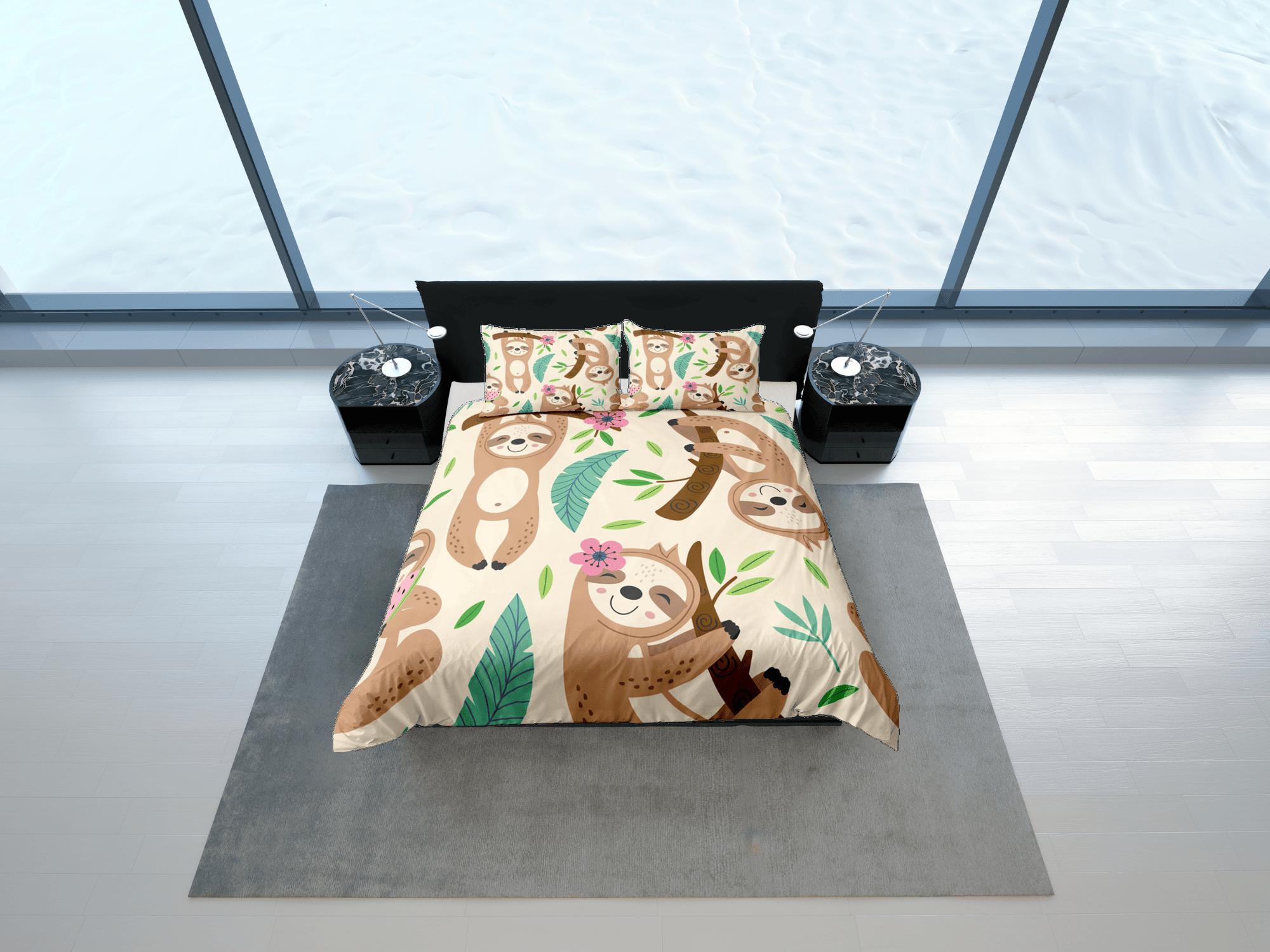 daintyduvet Happy Sloth Beige Duvet Cover Set Colorful Bedspread Kids Full Bedding Set Pillowcase Comforter Cover