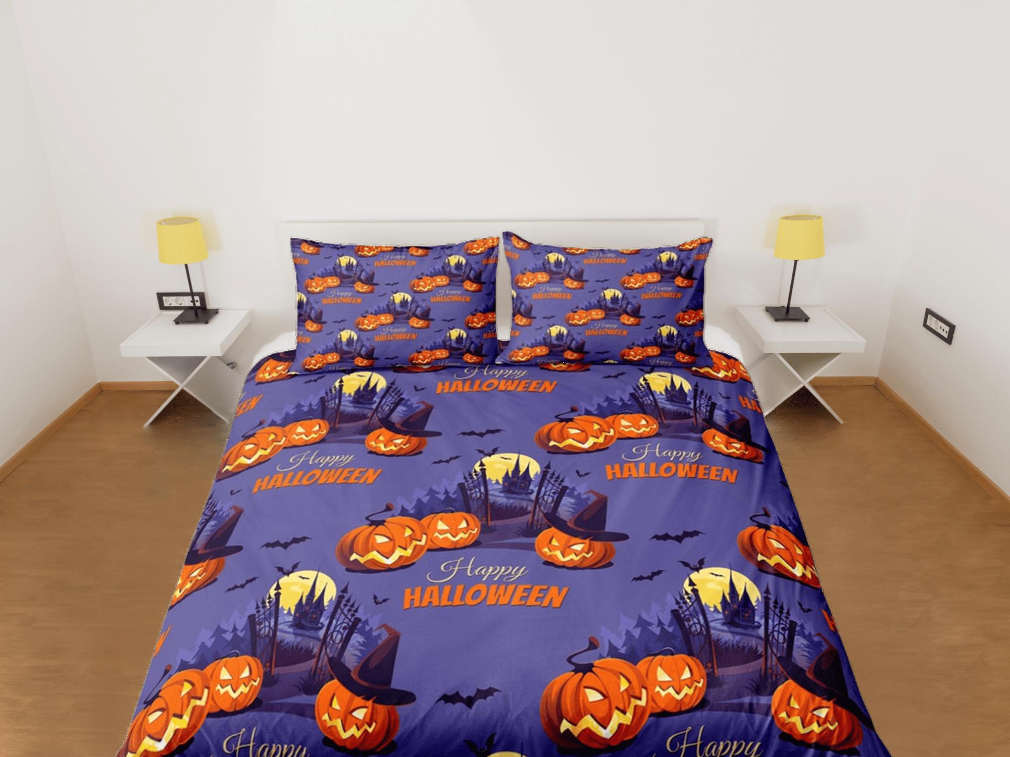 daintyduvet Haunted house full moon pumpkin halloween bedding & pillowcase, periwinkle purple duvet cover, dorm bedding, toddler bedding, halloween gift