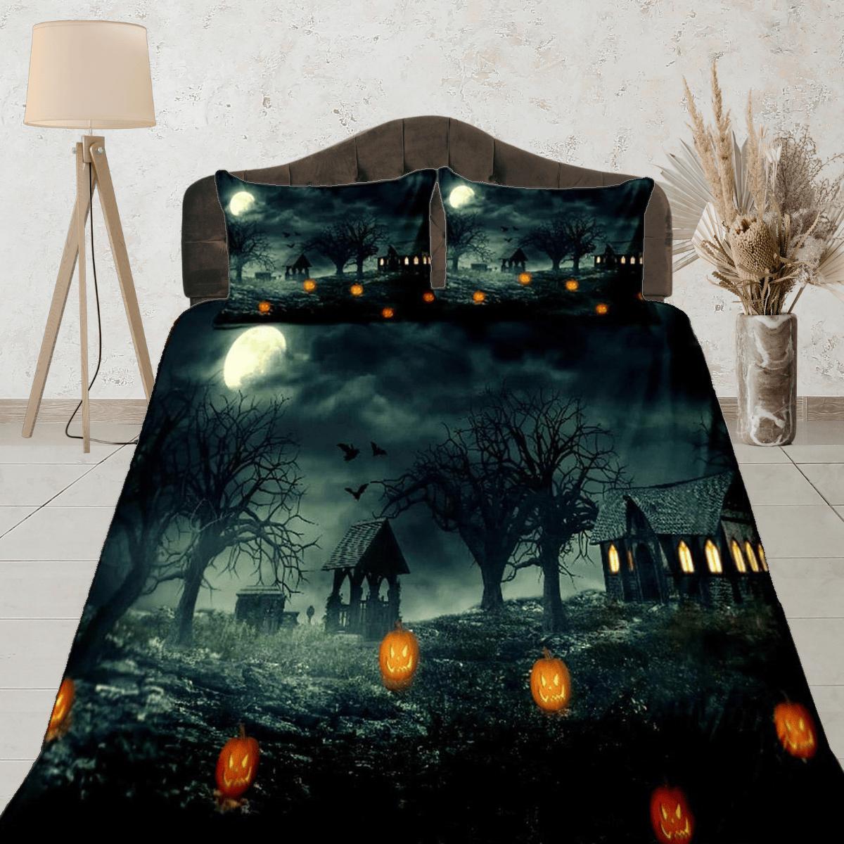 daintyduvet Haunted house halloween bedding & pillowcase, duvet cover, dorm bedding, halloween decor goth bedding, halloween gift, toddler bedding