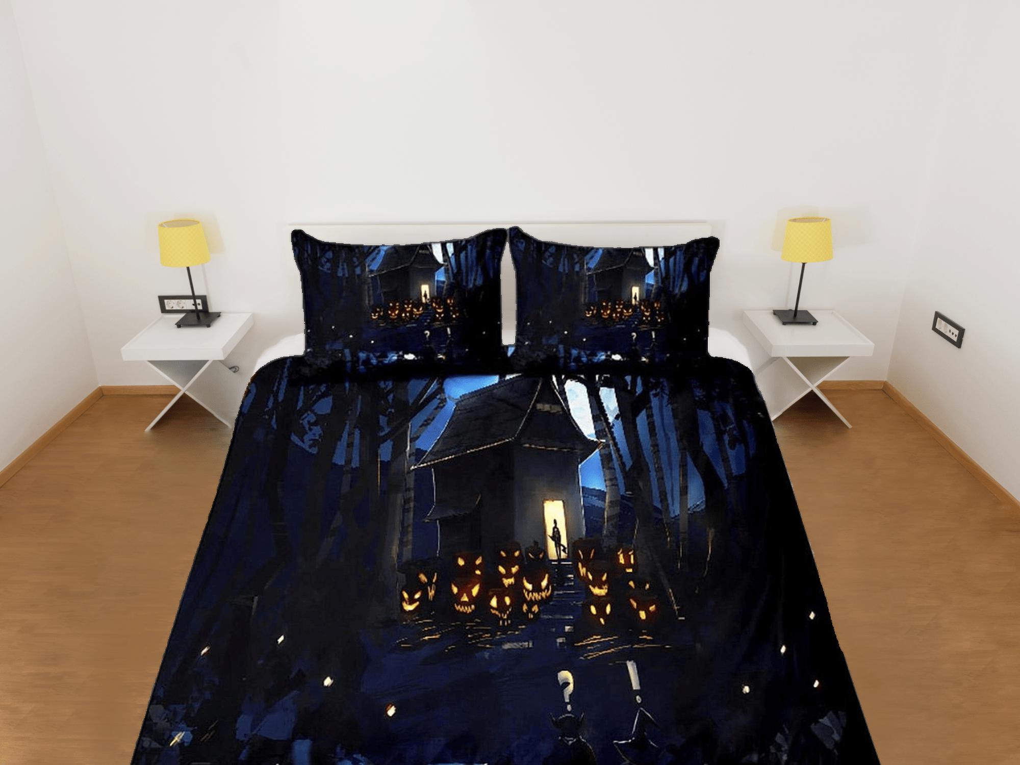 daintyduvet Haunted house scary pumpkin halloween bedding & pillowcase, gothic duvet cover, dorm bedding, goth decor toddler bedding, halloween gift