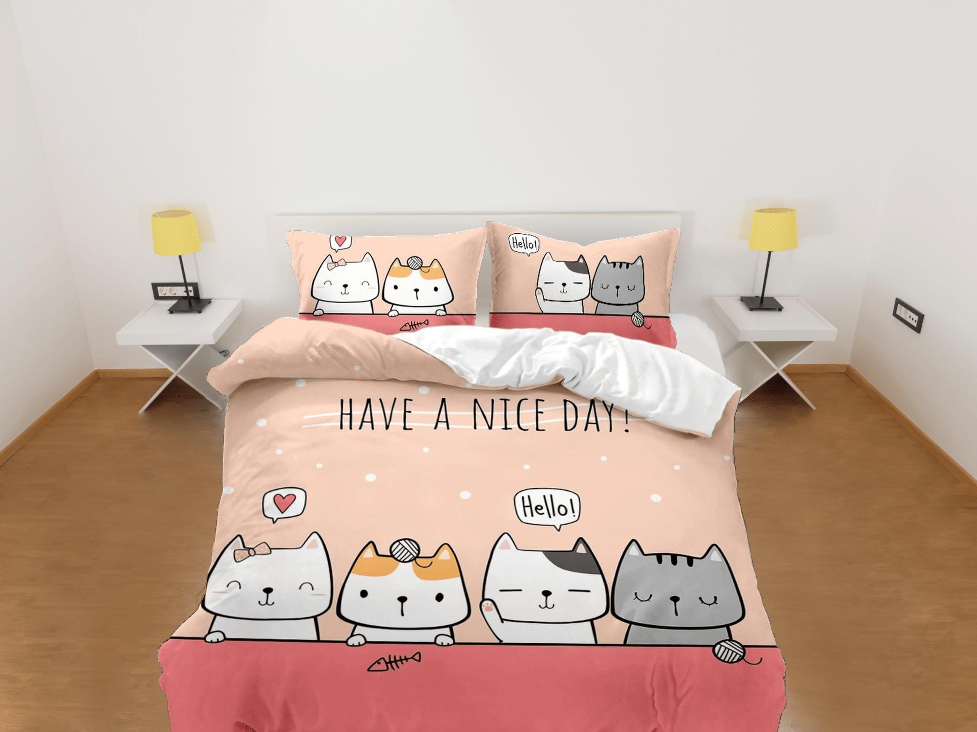 daintyduvet Have a nice day, cat bedding, toddler bedding, kids duvet cover set, gift for cat lovers, baby bedding, baby shower gift, orange bedding