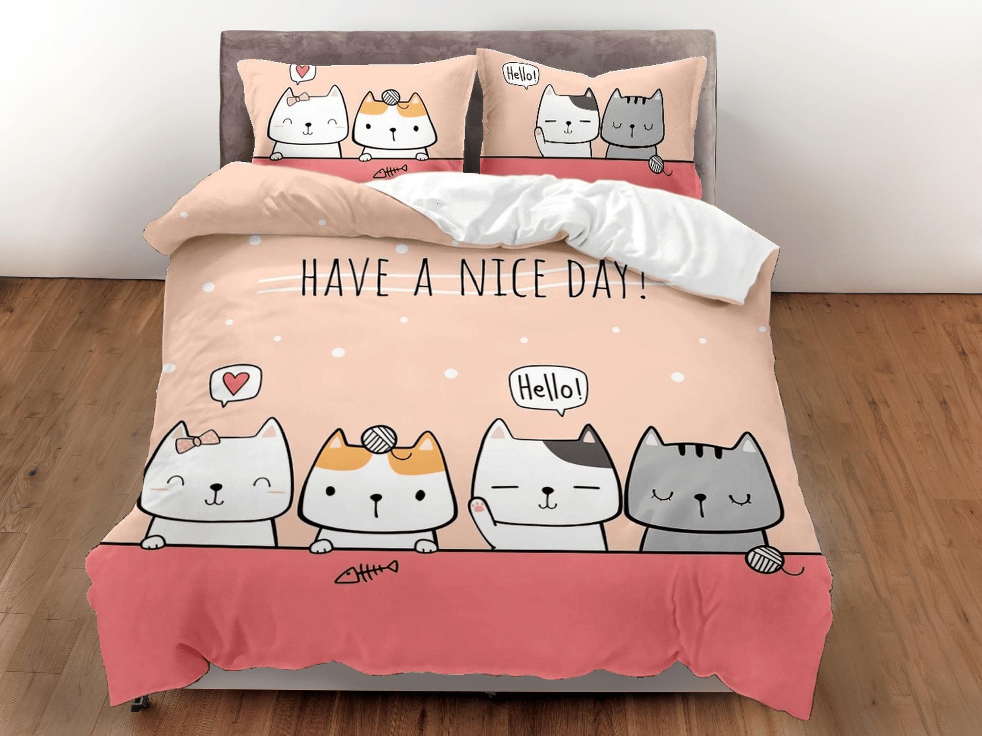 daintyduvet Have a nice day, cat bedding, toddler bedding, kids duvet cover set, gift for cat lovers, baby bedding, baby shower gift, orange bedding