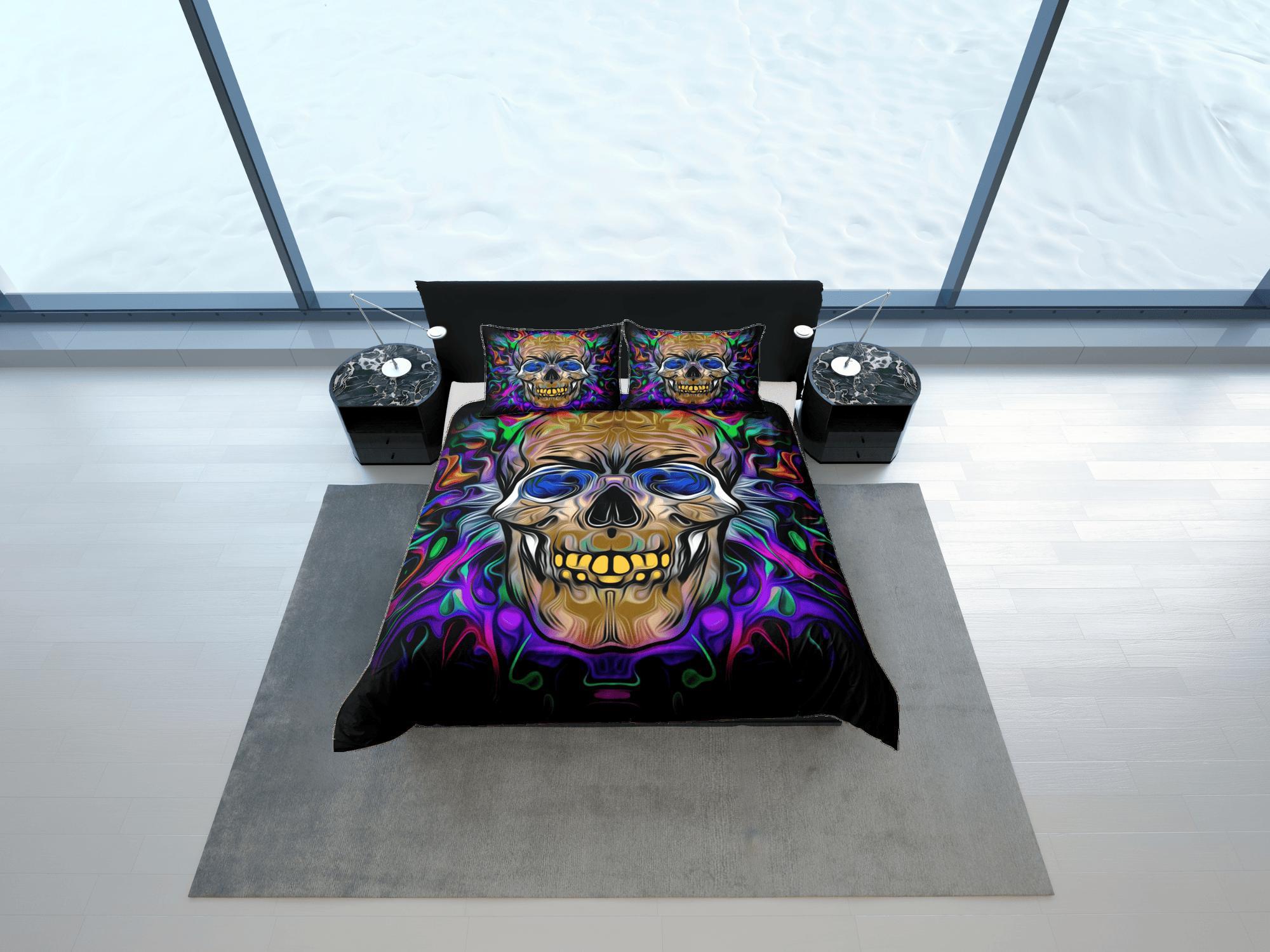 daintyduvet Hippie Neon Colors Skull Duvet Cover Set Colorful Bedspread, Dorm Bedding Pillowcase