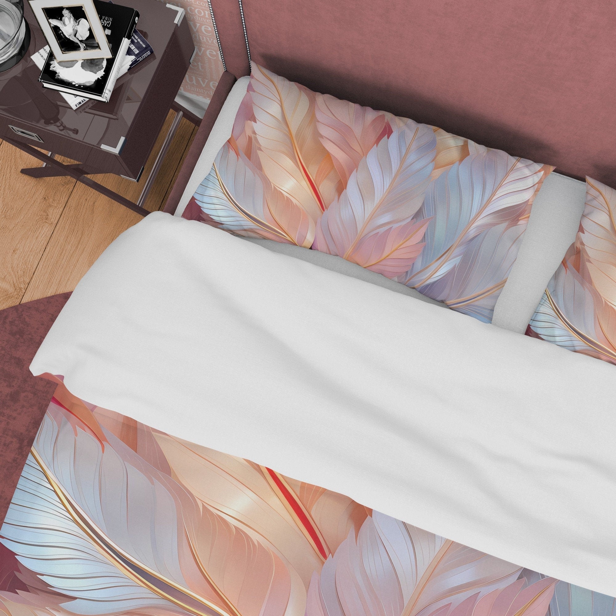 Holographic Crystal Like Bedding Set Boho Duvet Cover, Leaf Quilt Cover, Galaxy Opal Bed Cover, Moonstone Inspired Bedspread, Pastel Color